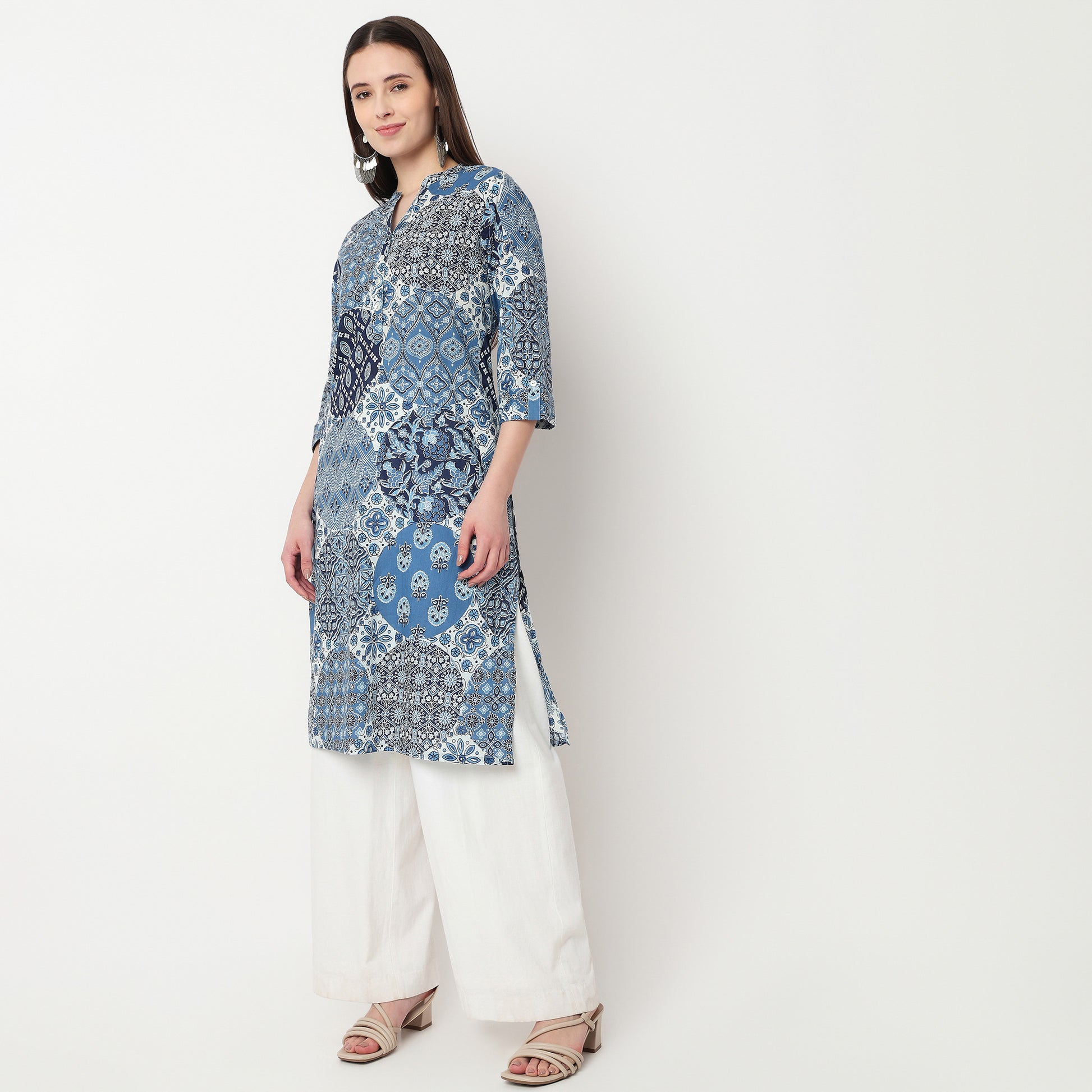 Printed Half Placket Kurta