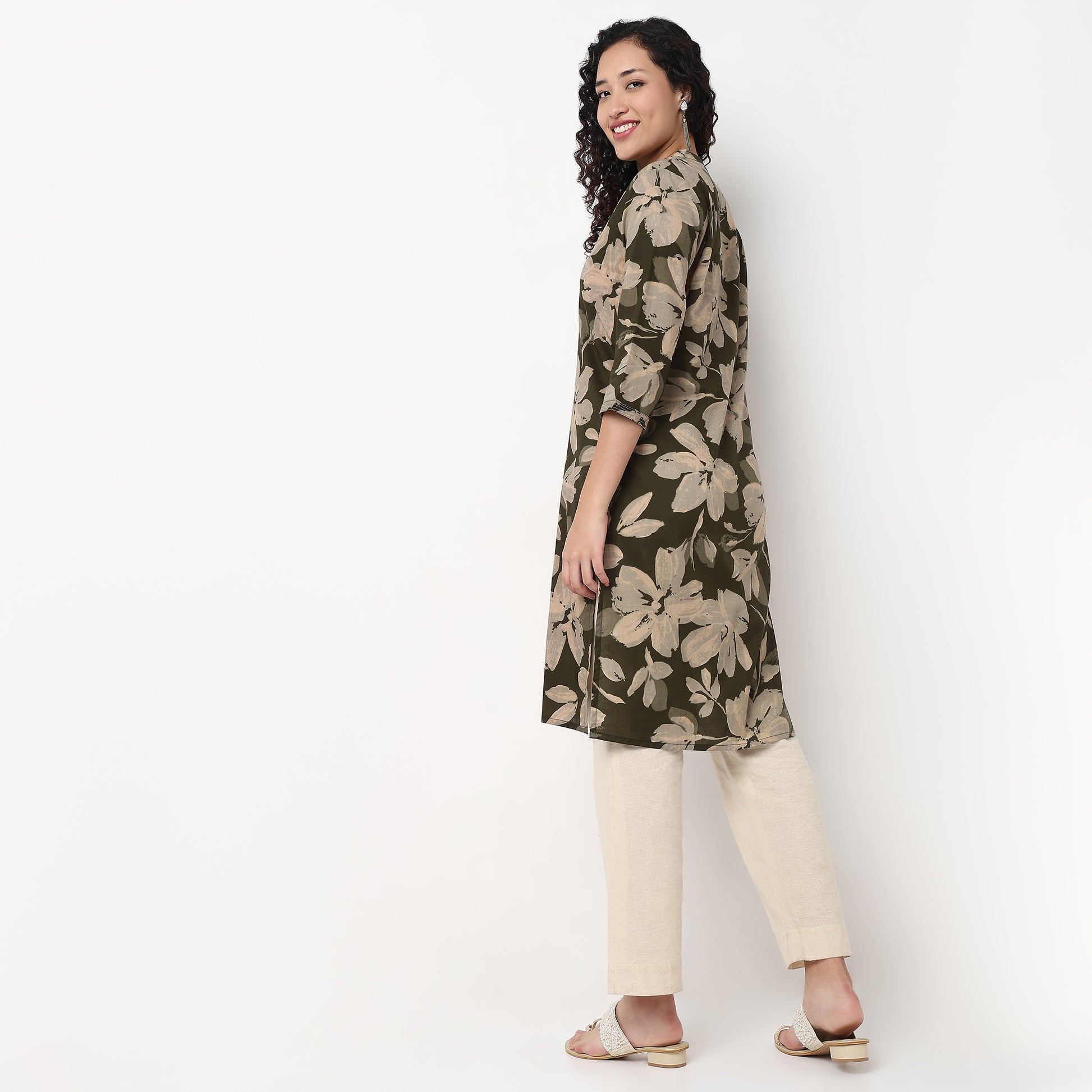 Printed Half Placket Straight Long Kurta