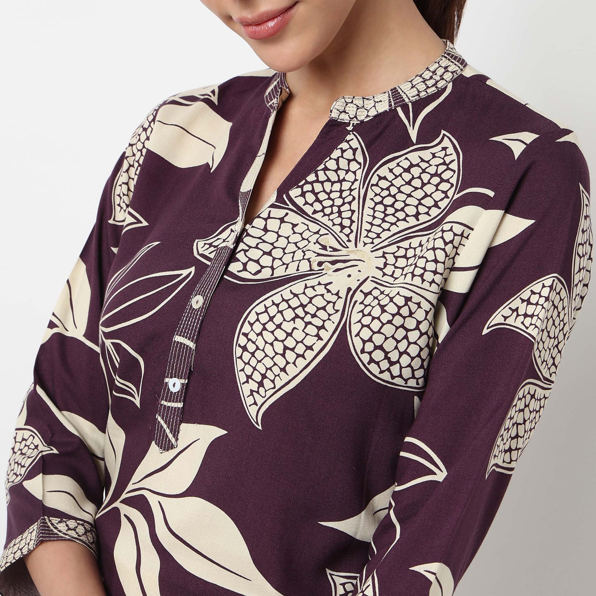 Printed Half Placket Long Kurta
