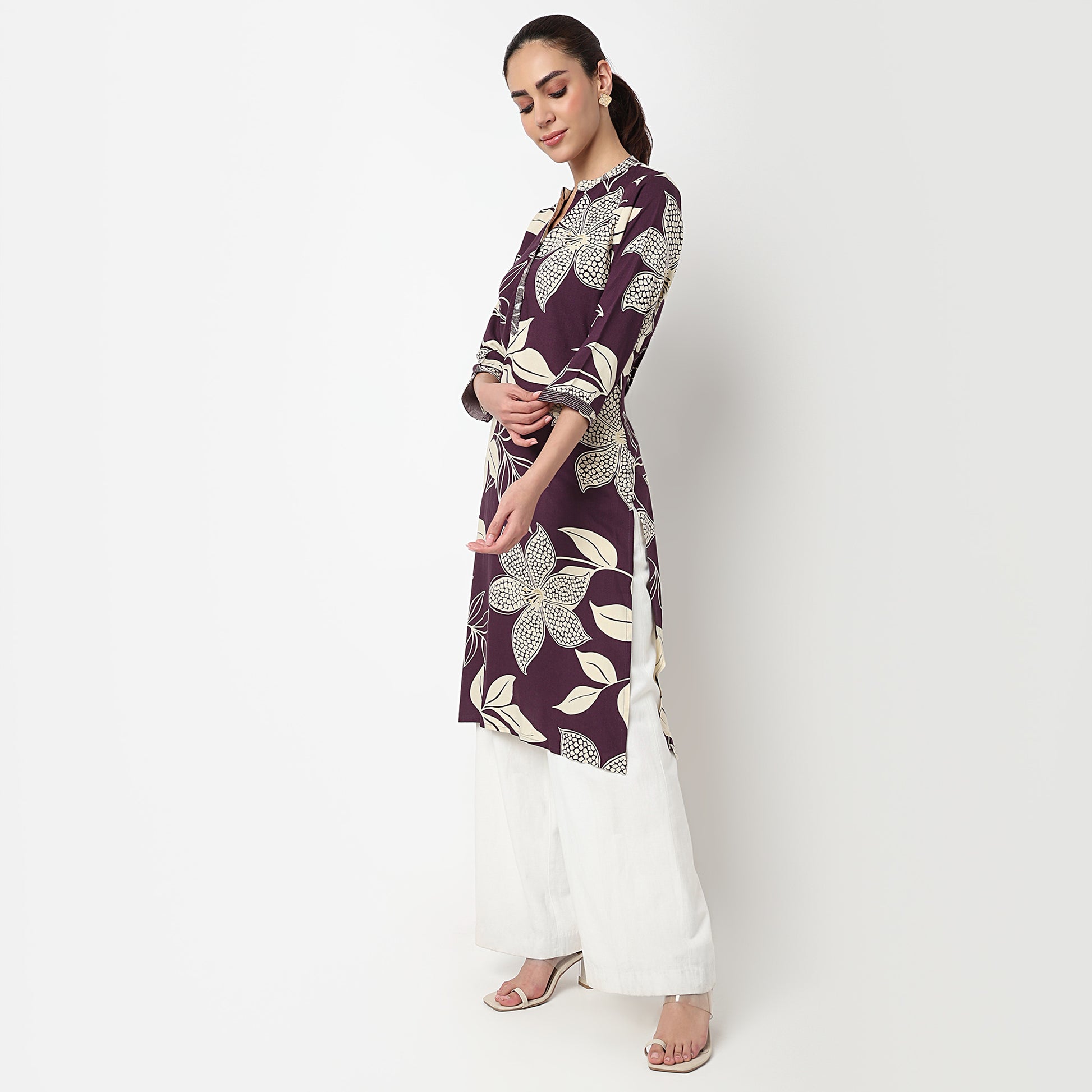 Printed Half Placket Long Kurta