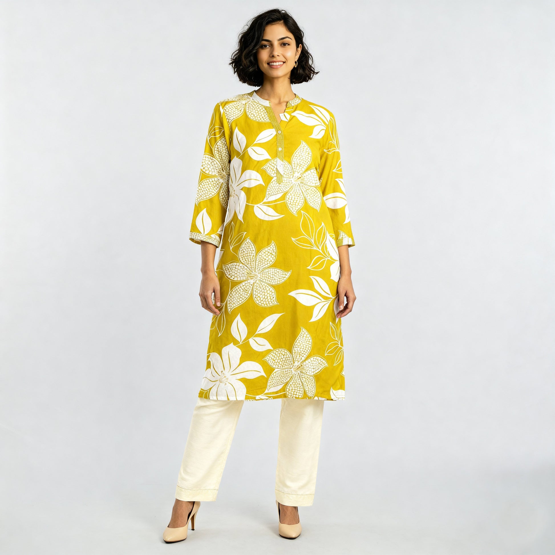 Printed Half Placket Long Kurta