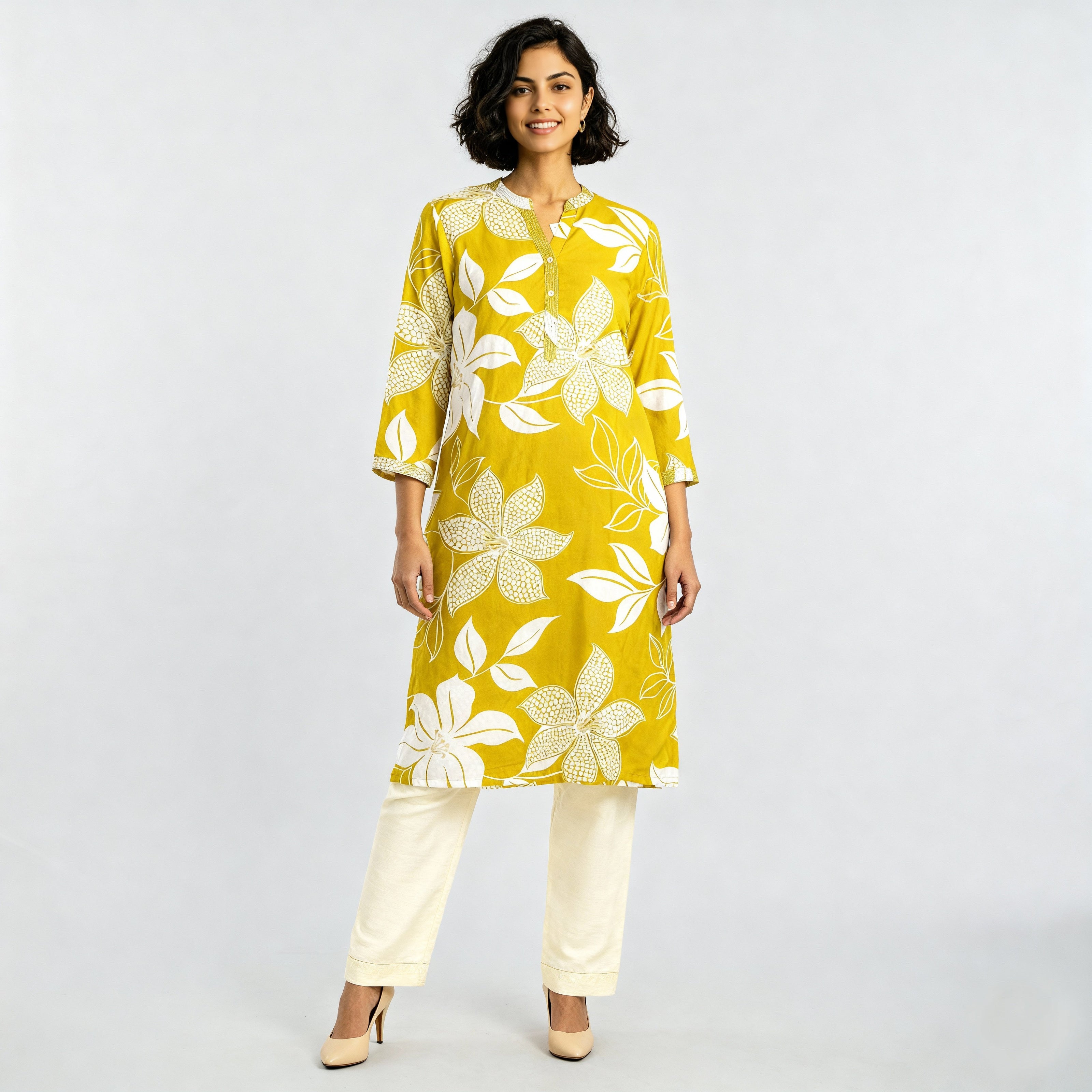 Printed Half Placket Long Kurta