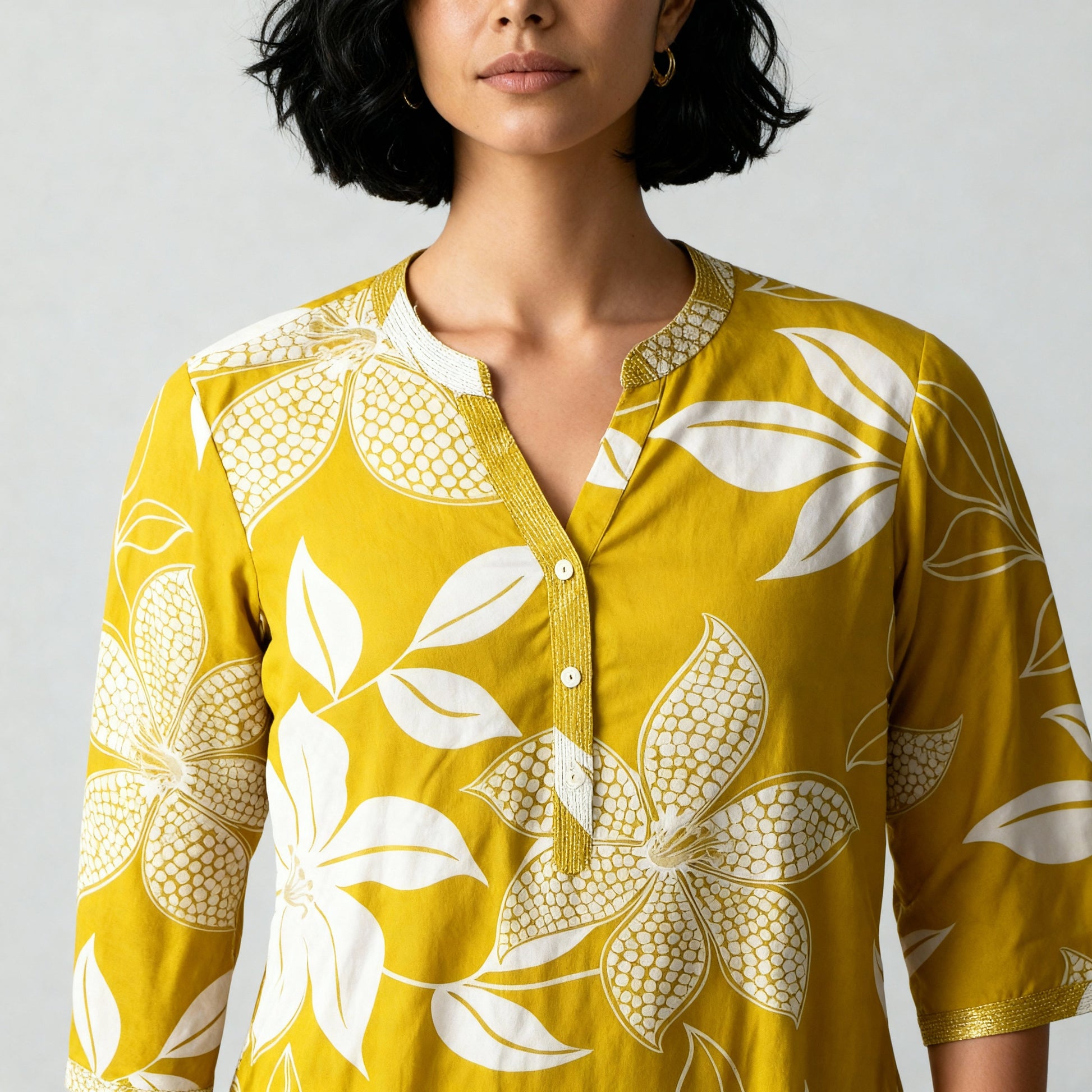 Printed Half Placket Long Kurta