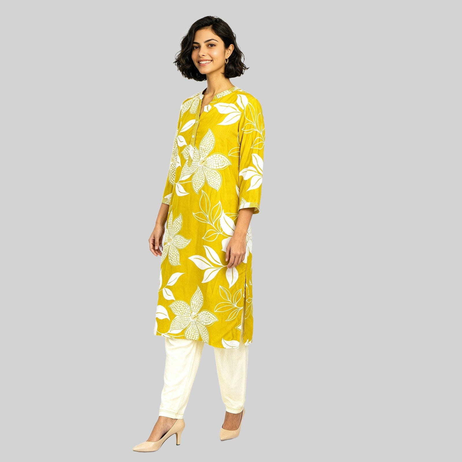 Printed Half Placket Long Kurta