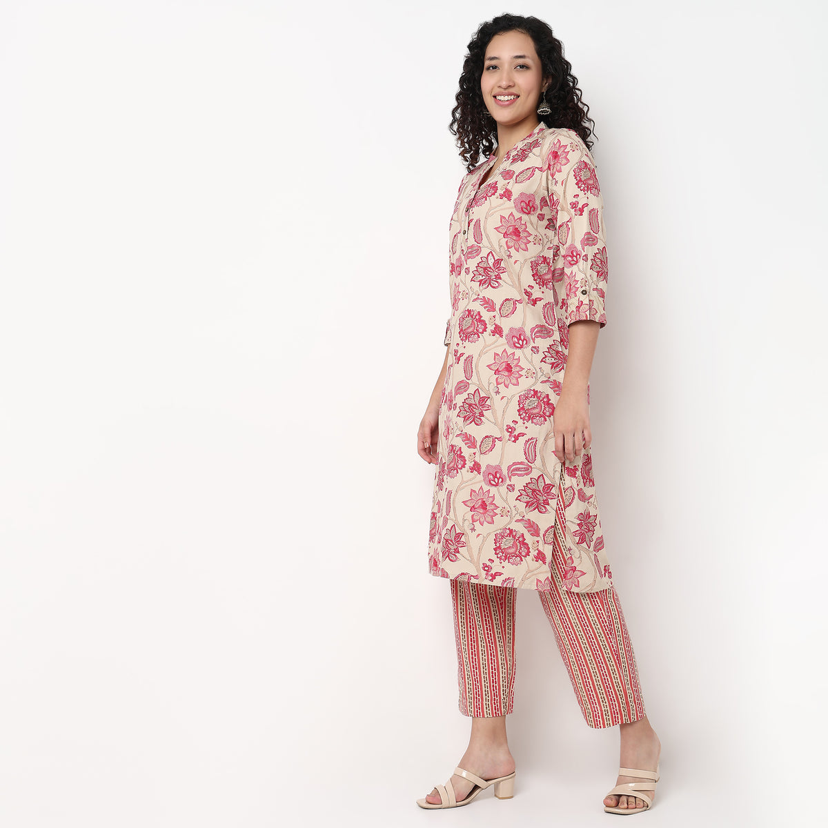 Printed Half Placket Straight Long Kurta