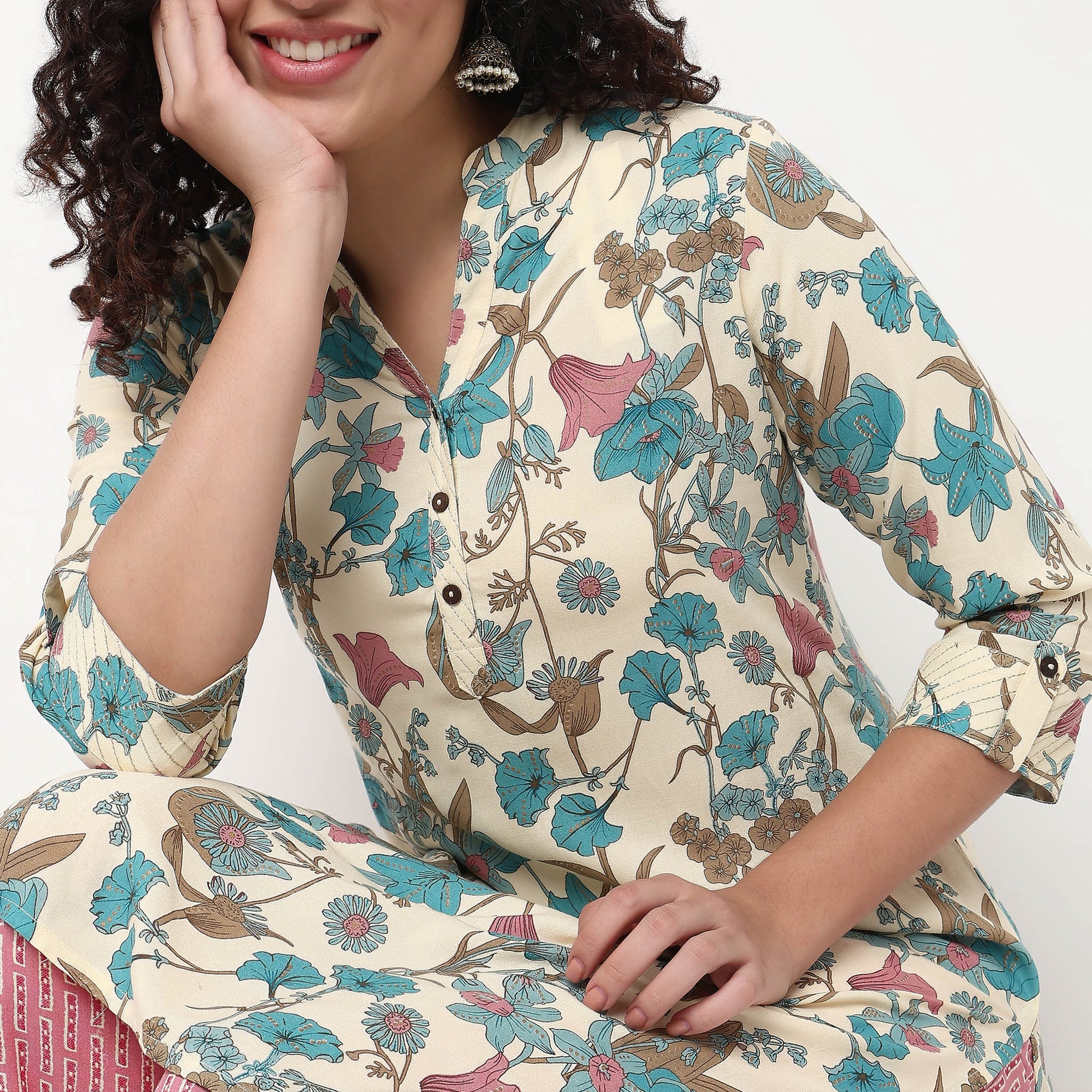 Printed Half Placket Straight Long Kurta
