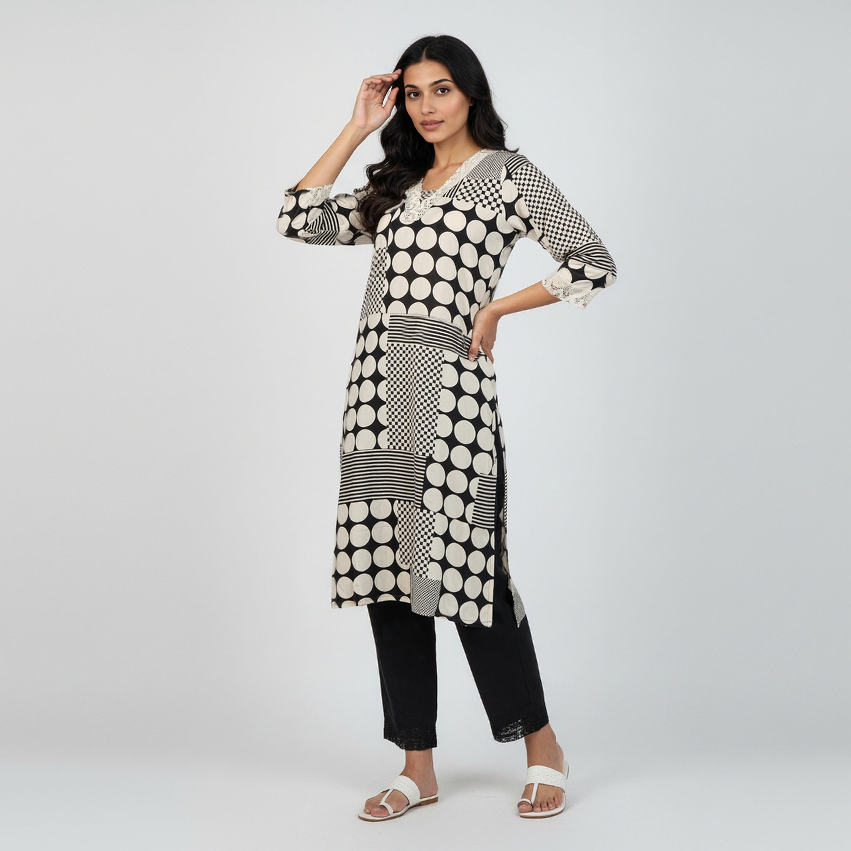 V-Neck Printed Kurta