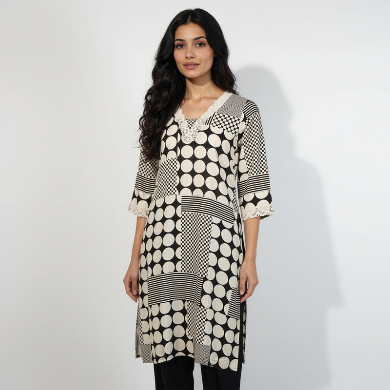 V-Neck Printed Kurta