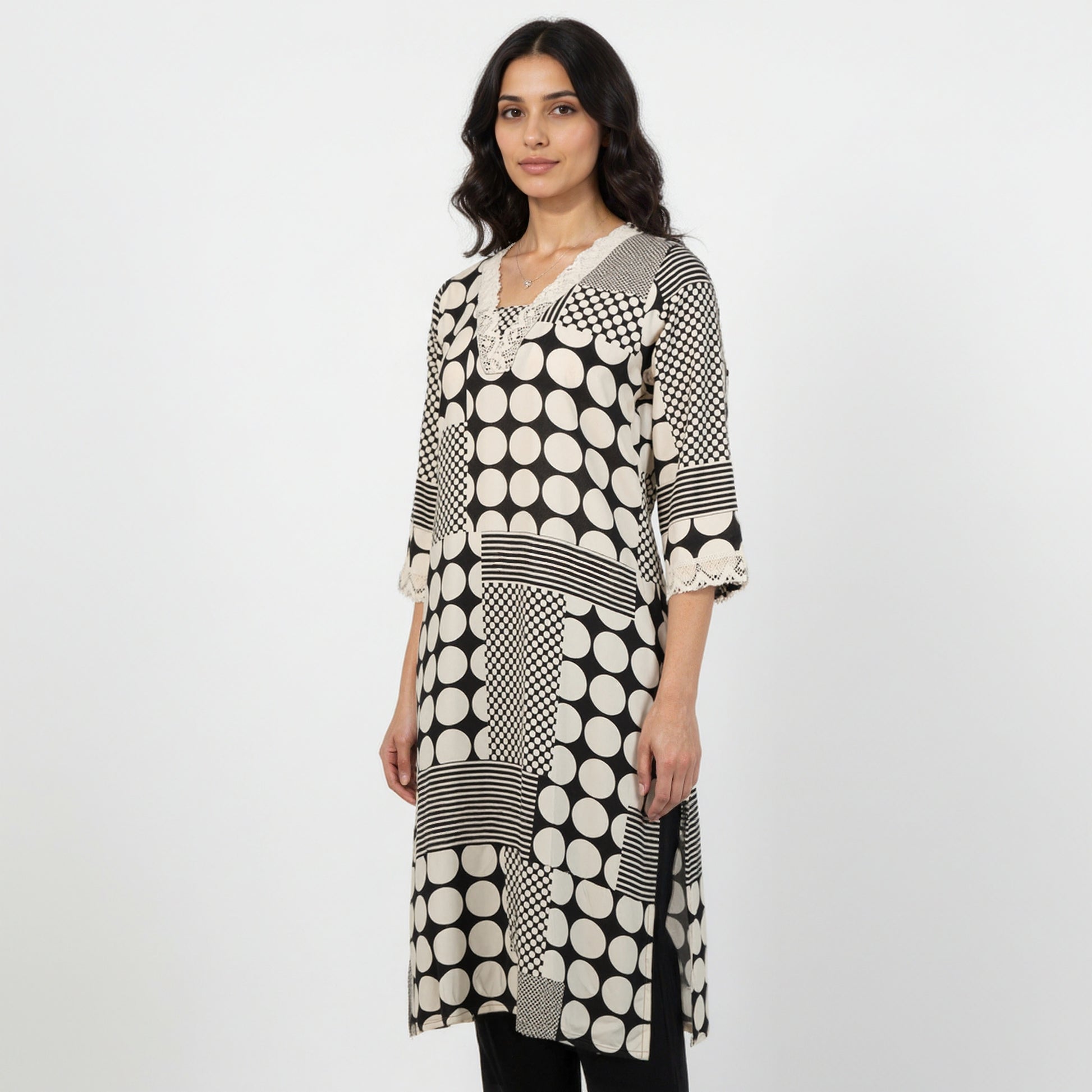 V-Neck Printed Kurta