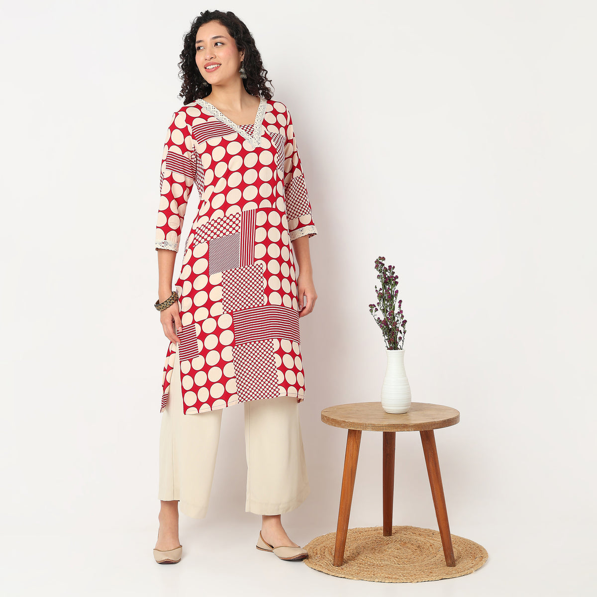 V-Neck Printed Kurta