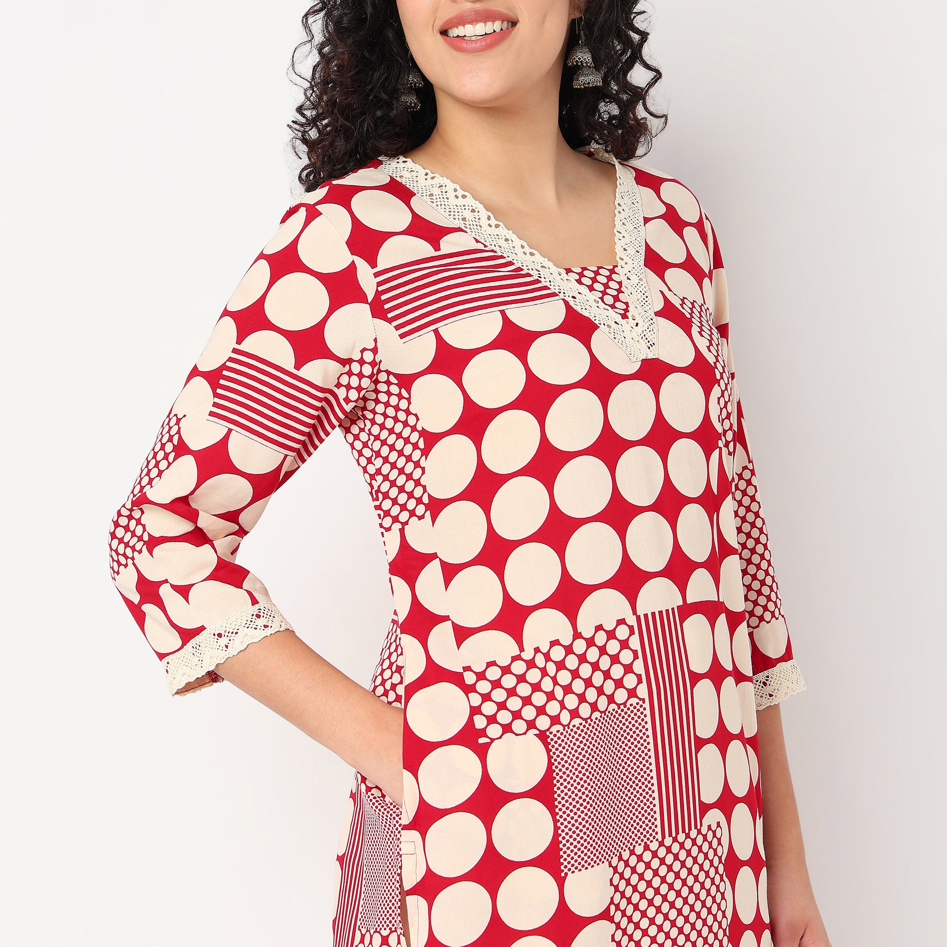 V-Neck Printed Kurta
