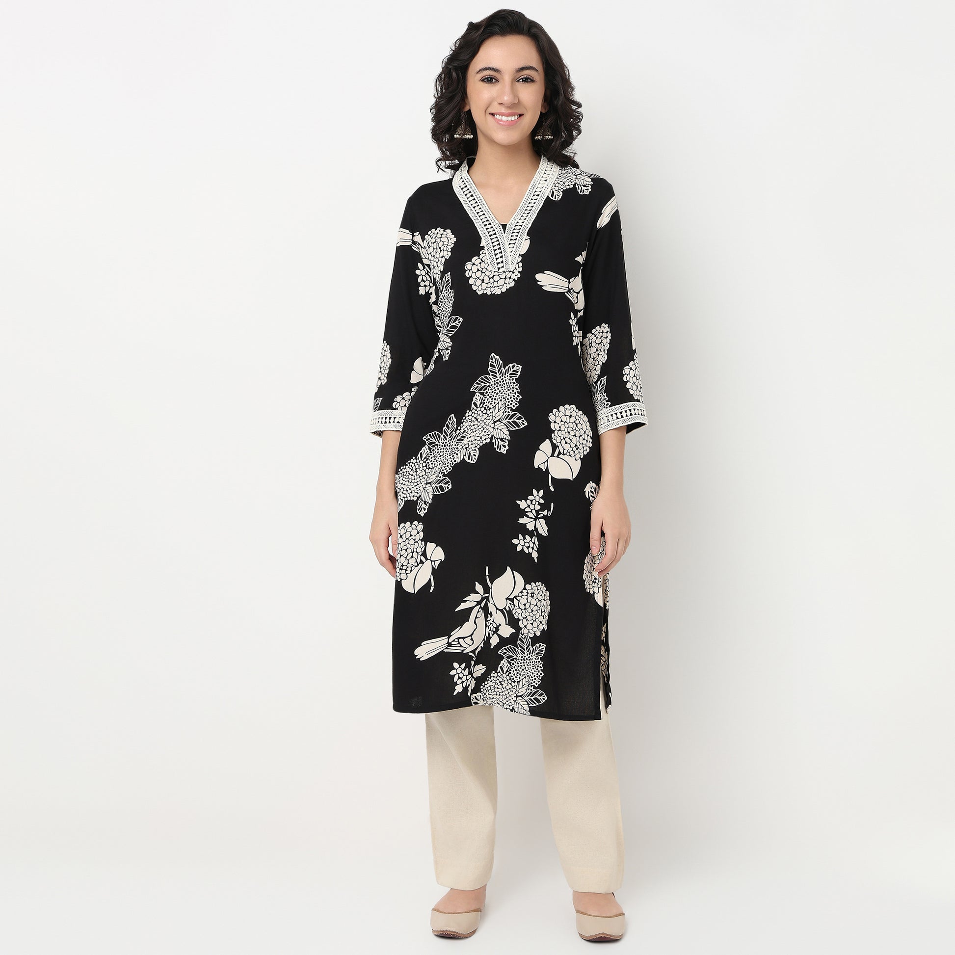 Order Now Women Printed V Neck Straight Fit Ethnic Wear Kurta by Style Union