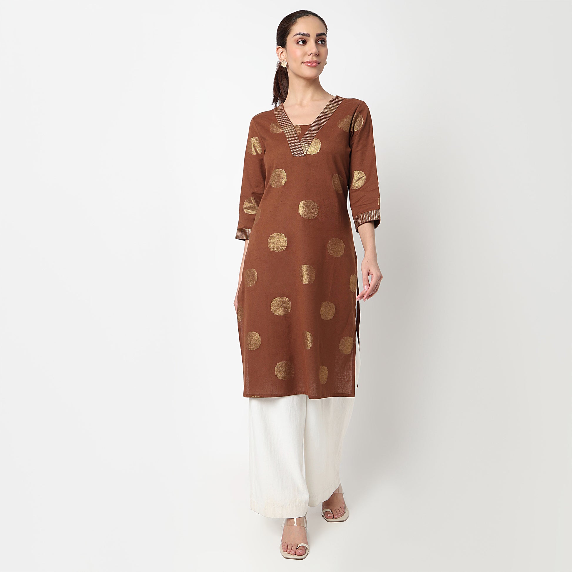 V-Neck Printed Long Kurta
