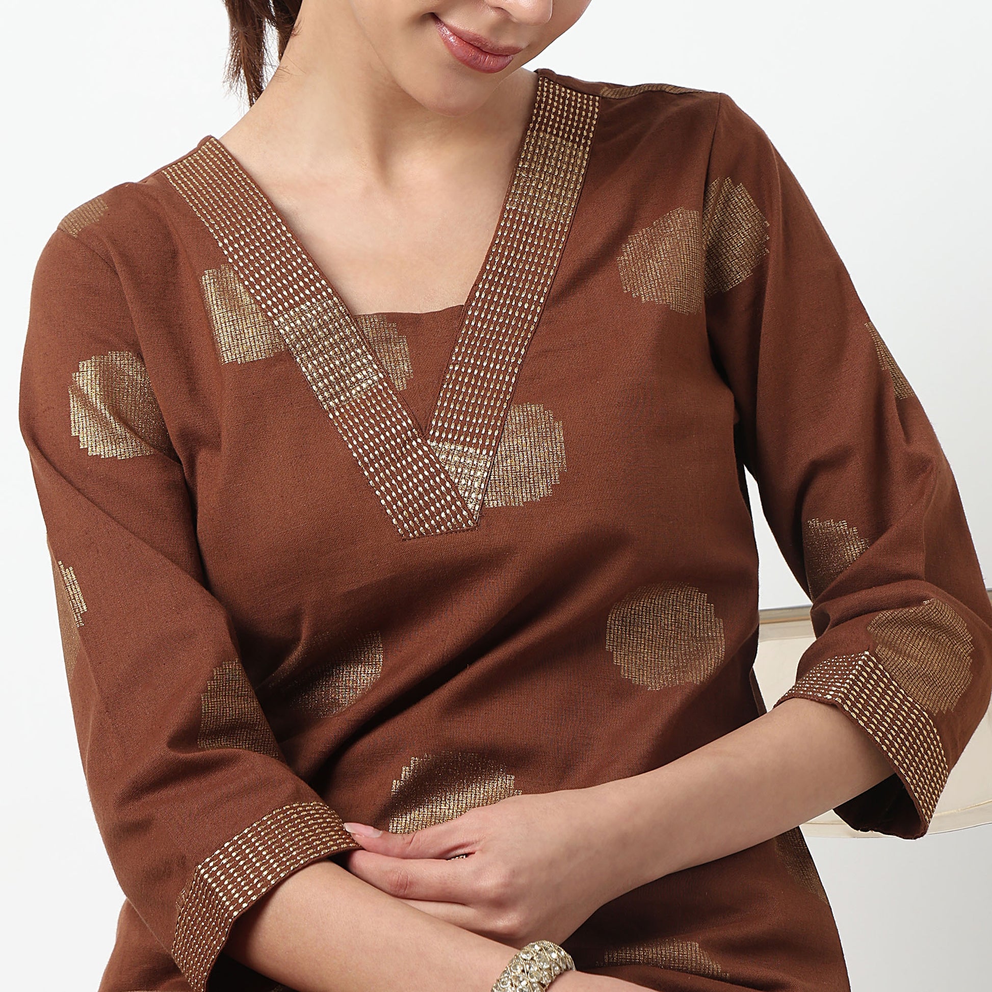V-Neck Printed Long Kurta