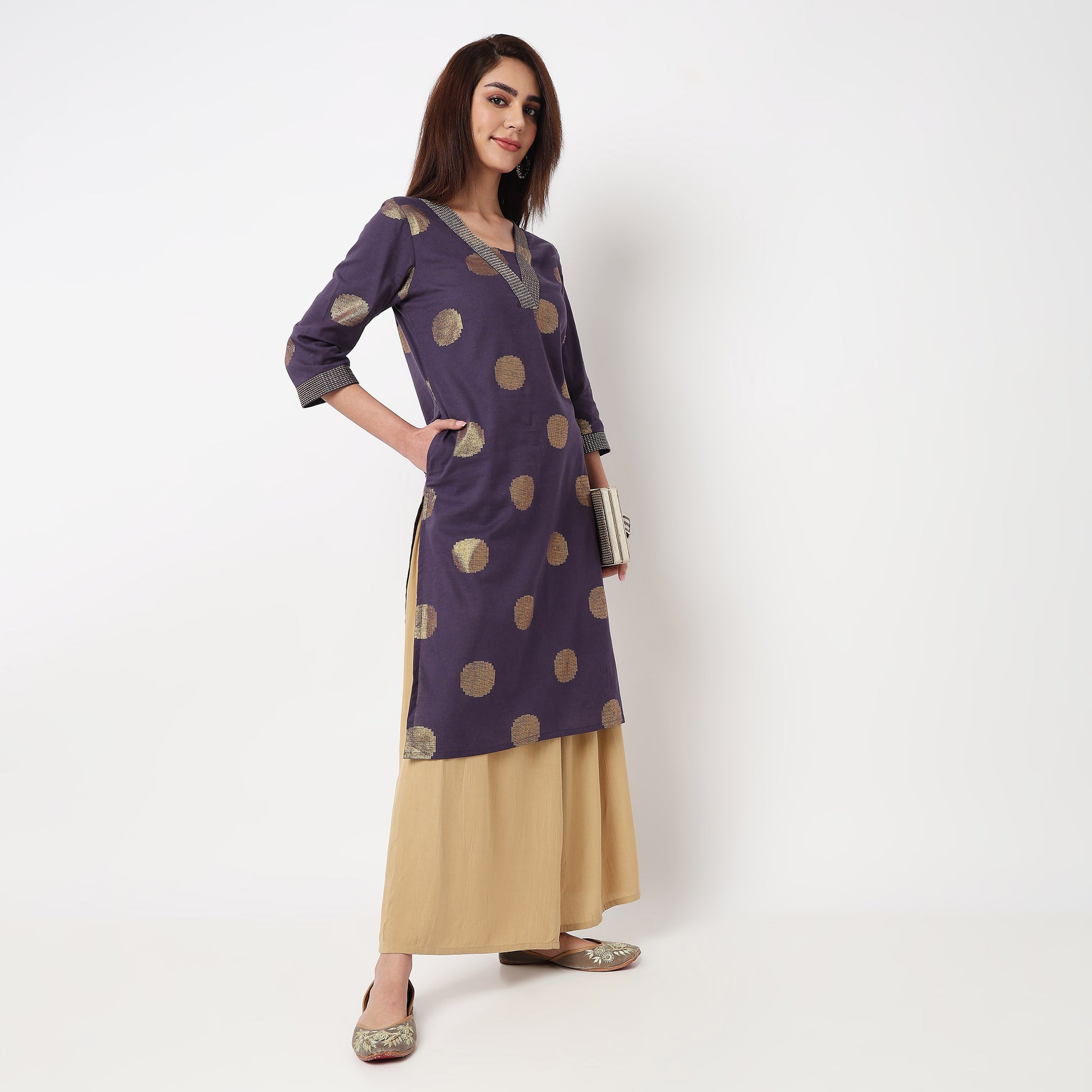 V-Neck Printed Long Kurta