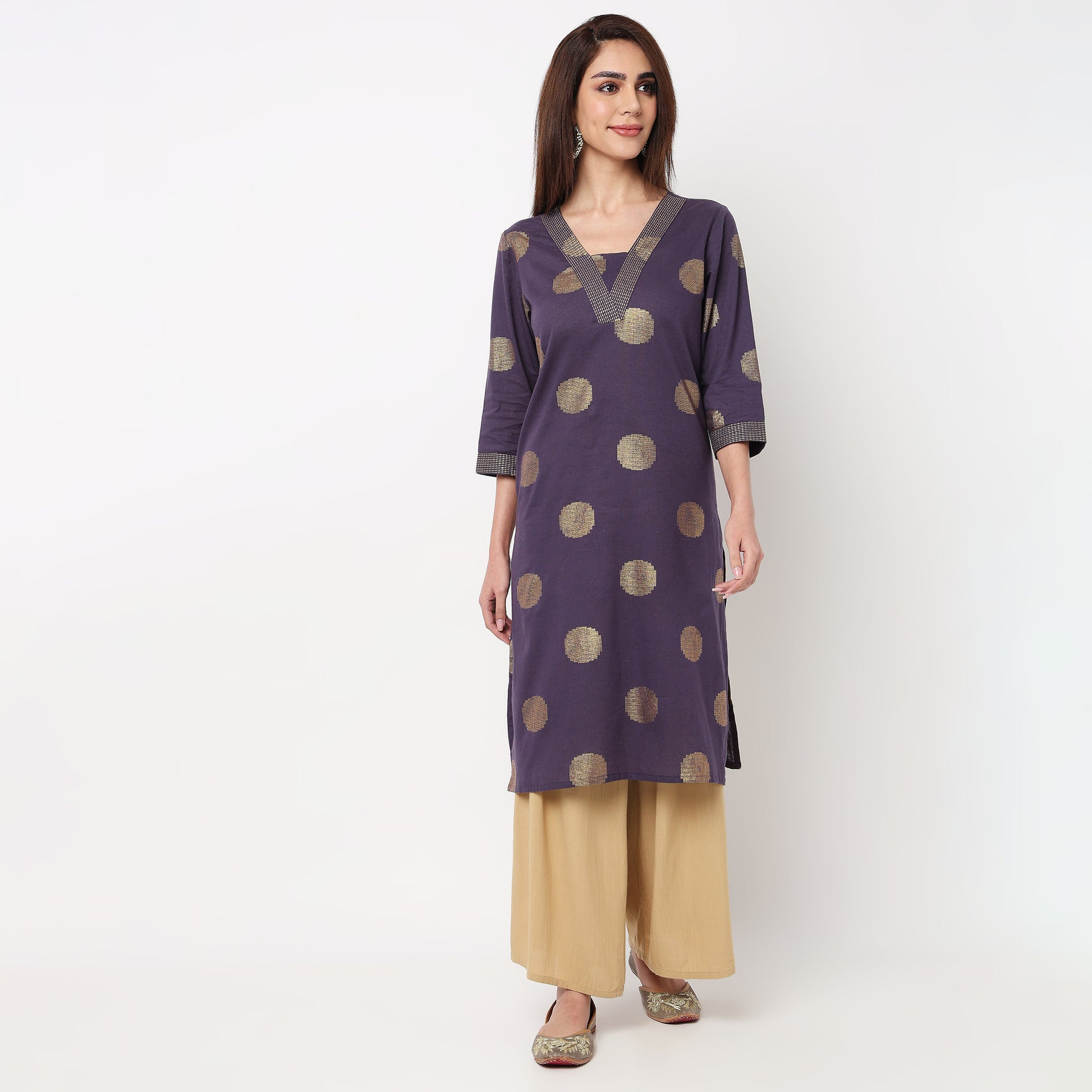 V-Neck Printed Long Kurta