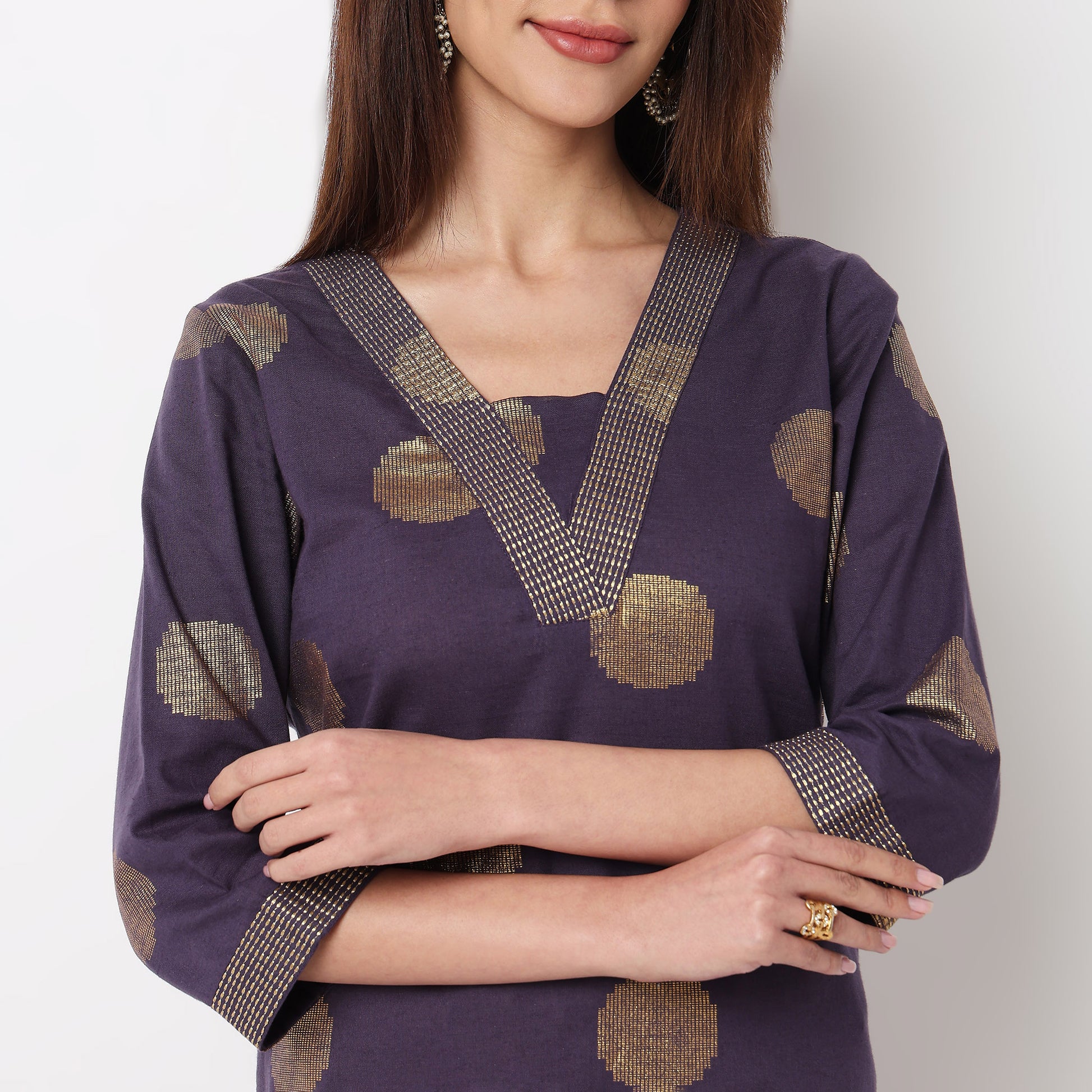 V-Neck Printed Long Kurta