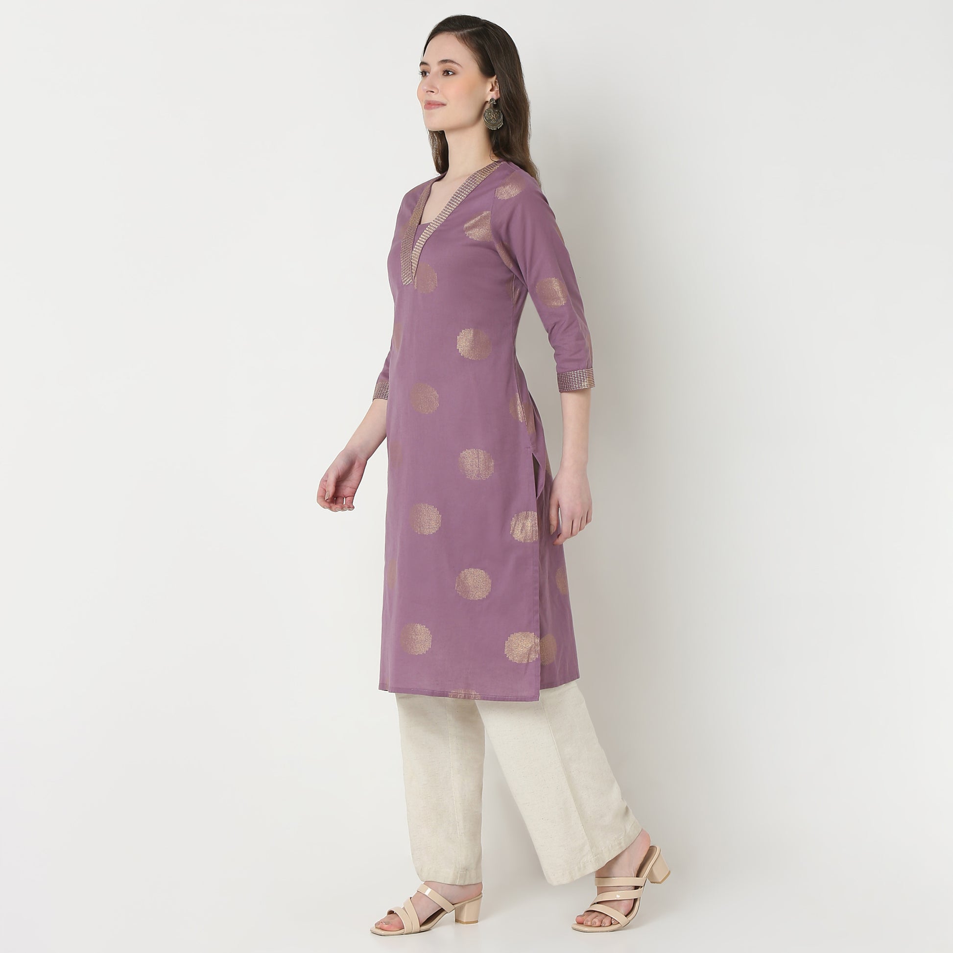Buy Women Straight Fit Printed Three-Fourth Sleeve Kurta  - Style Union