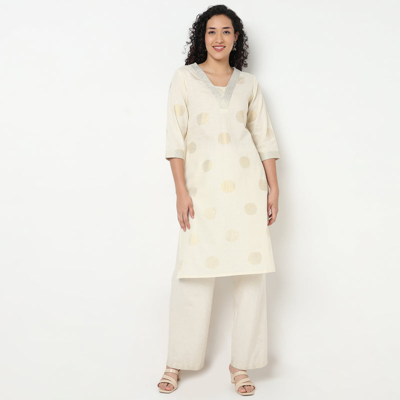 Buy Women Straight Fit Printed Three-Fourth Sleeve Kurta  - Style Union