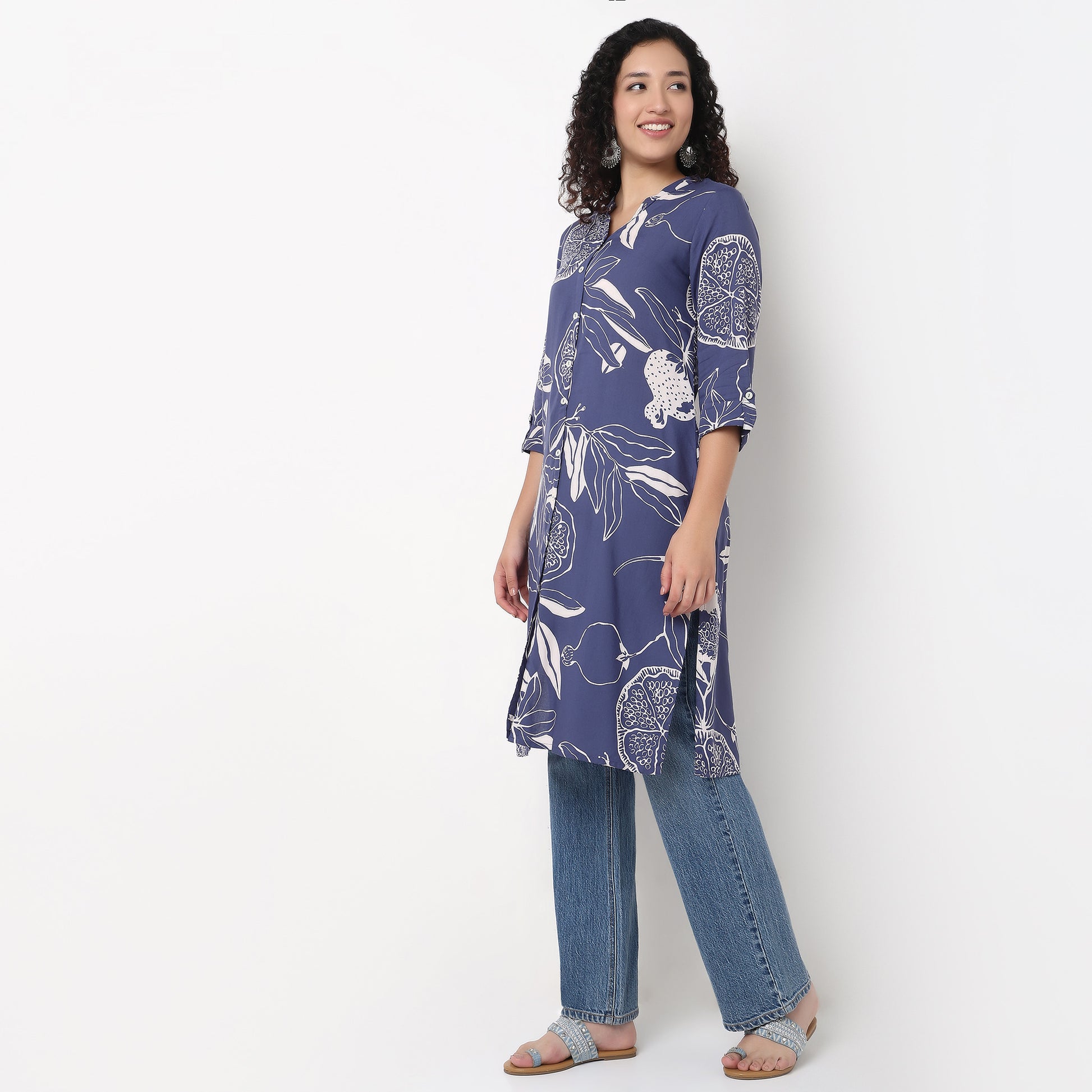 Full Placket Printed Long Kurta
