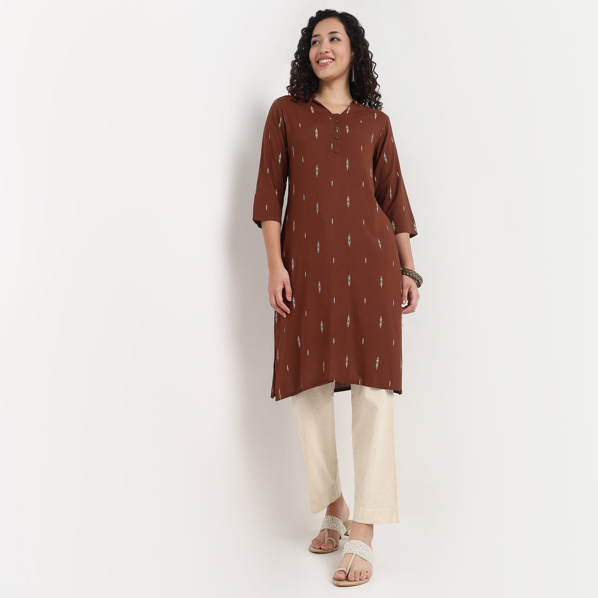 Order Now Women Printed V Neck Straight Fit Ethnic Wear Kurta by Style Union