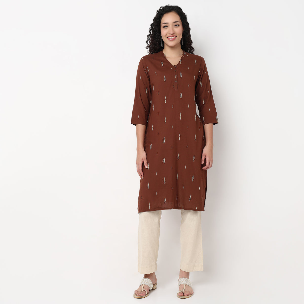 Order Now Women Printed V Neck Straight Fit Ethnic Wear Kurta by Style Union