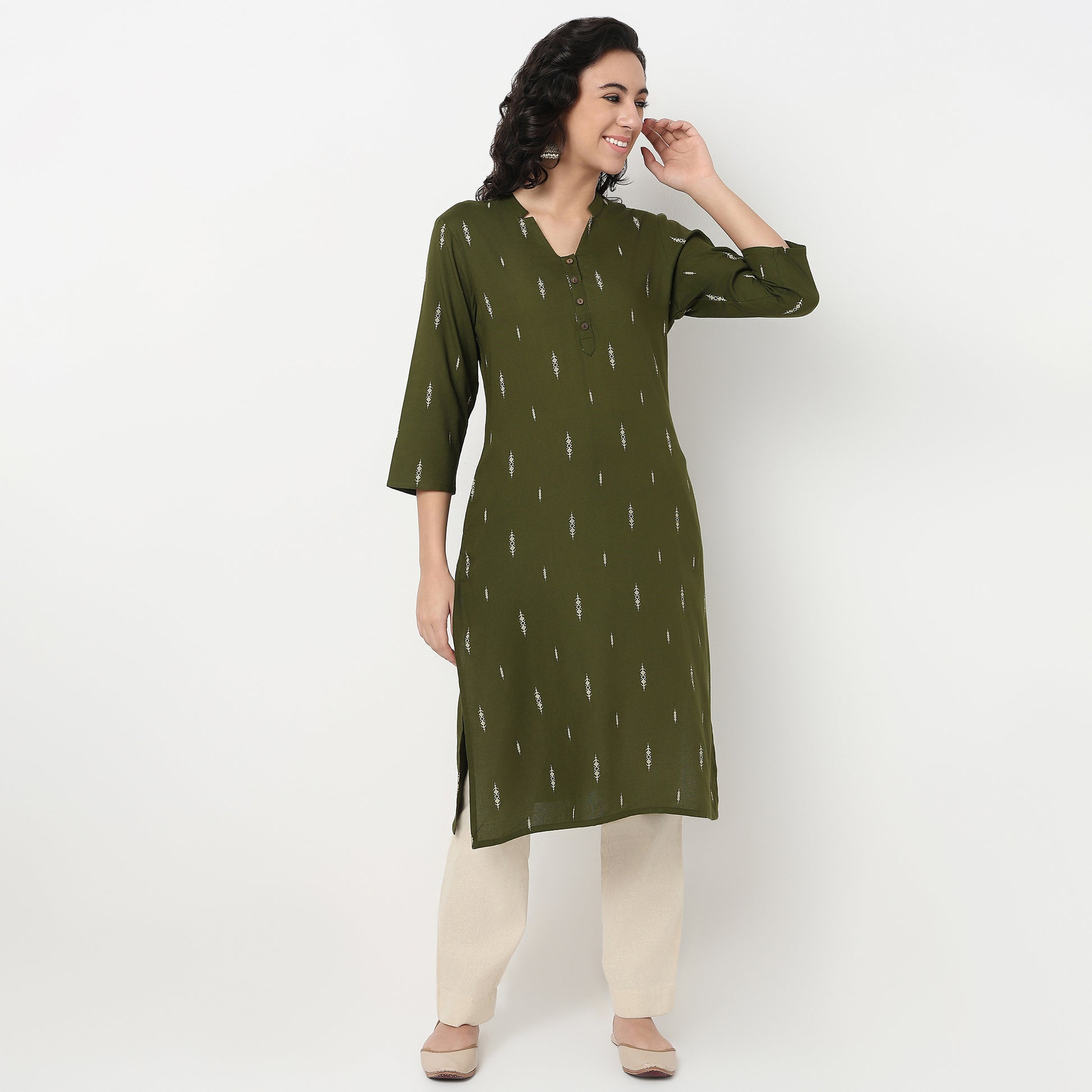 Order Now Women Printed V Neck Straight Fit Ethnic Wear Kurta by Style Union