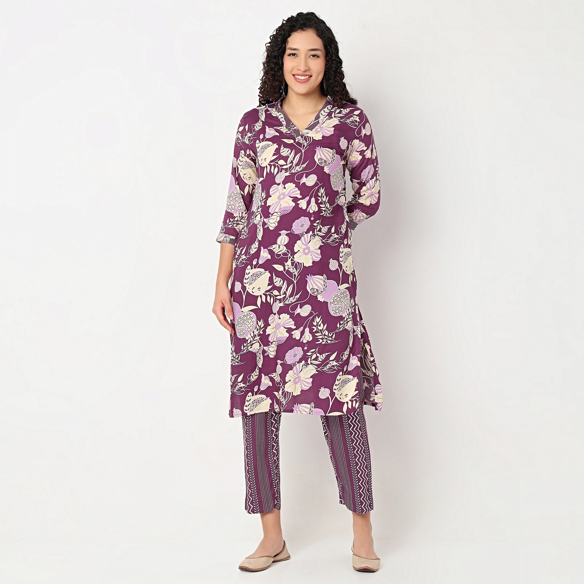 V-Neck Printed Long Kurta