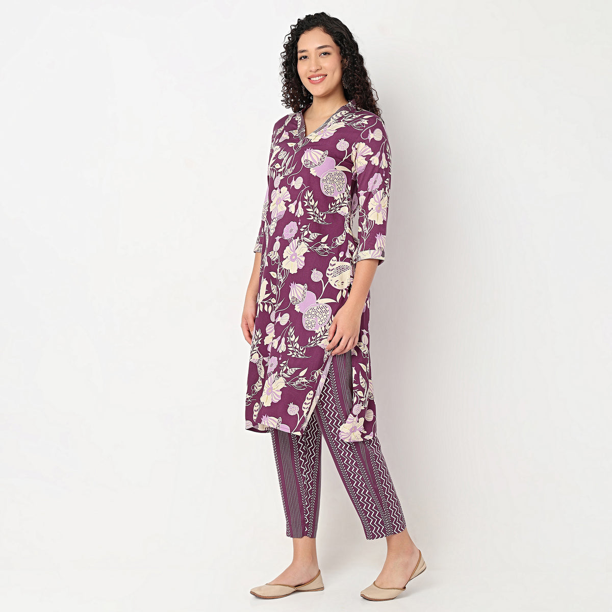 V-Neck Printed Long Kurta