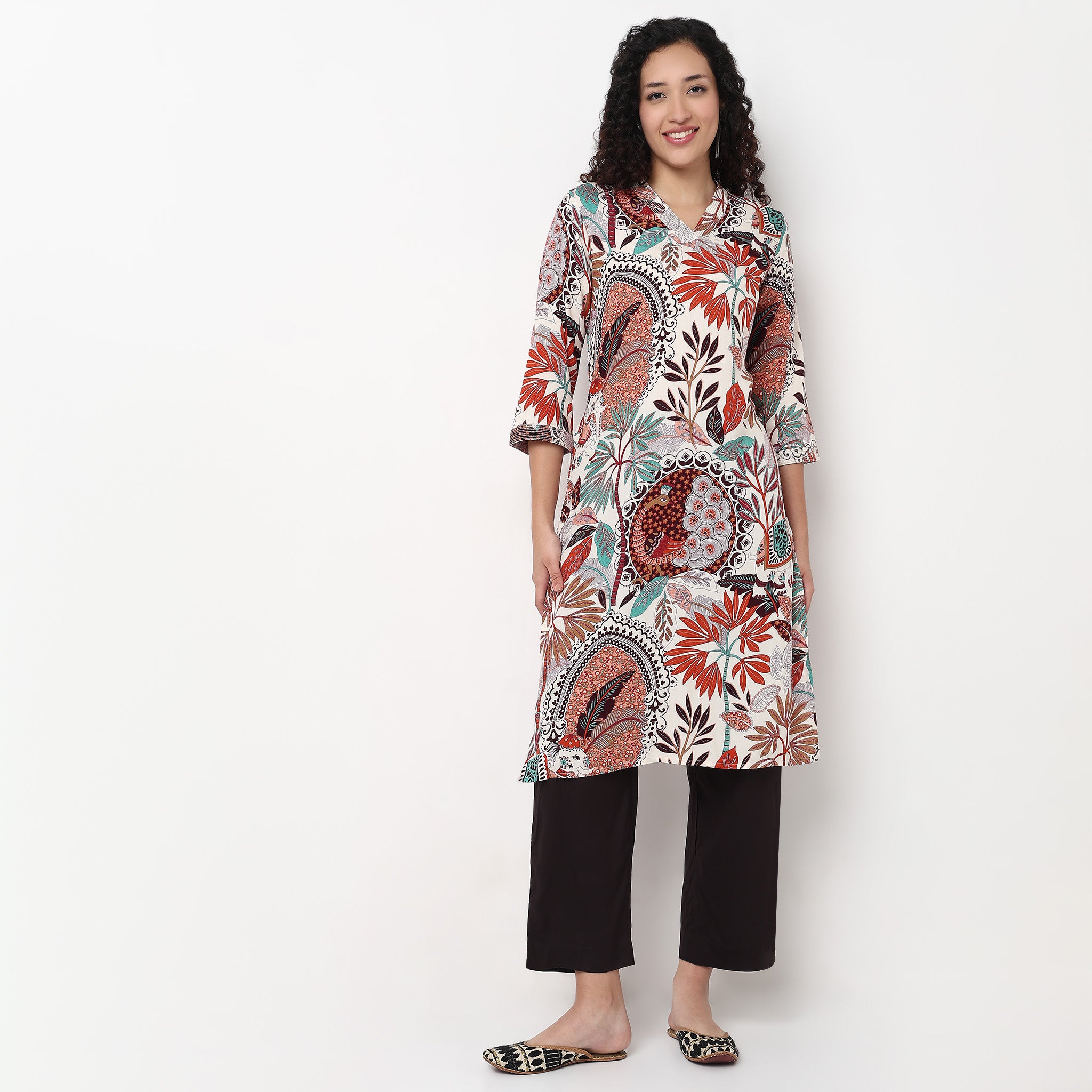 V-Neck With Couching Straight Long Kurta