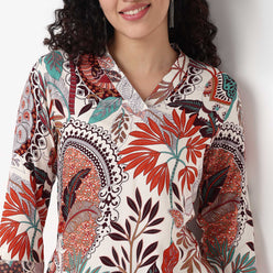 V-Neck With Couching Straight Long Kurta