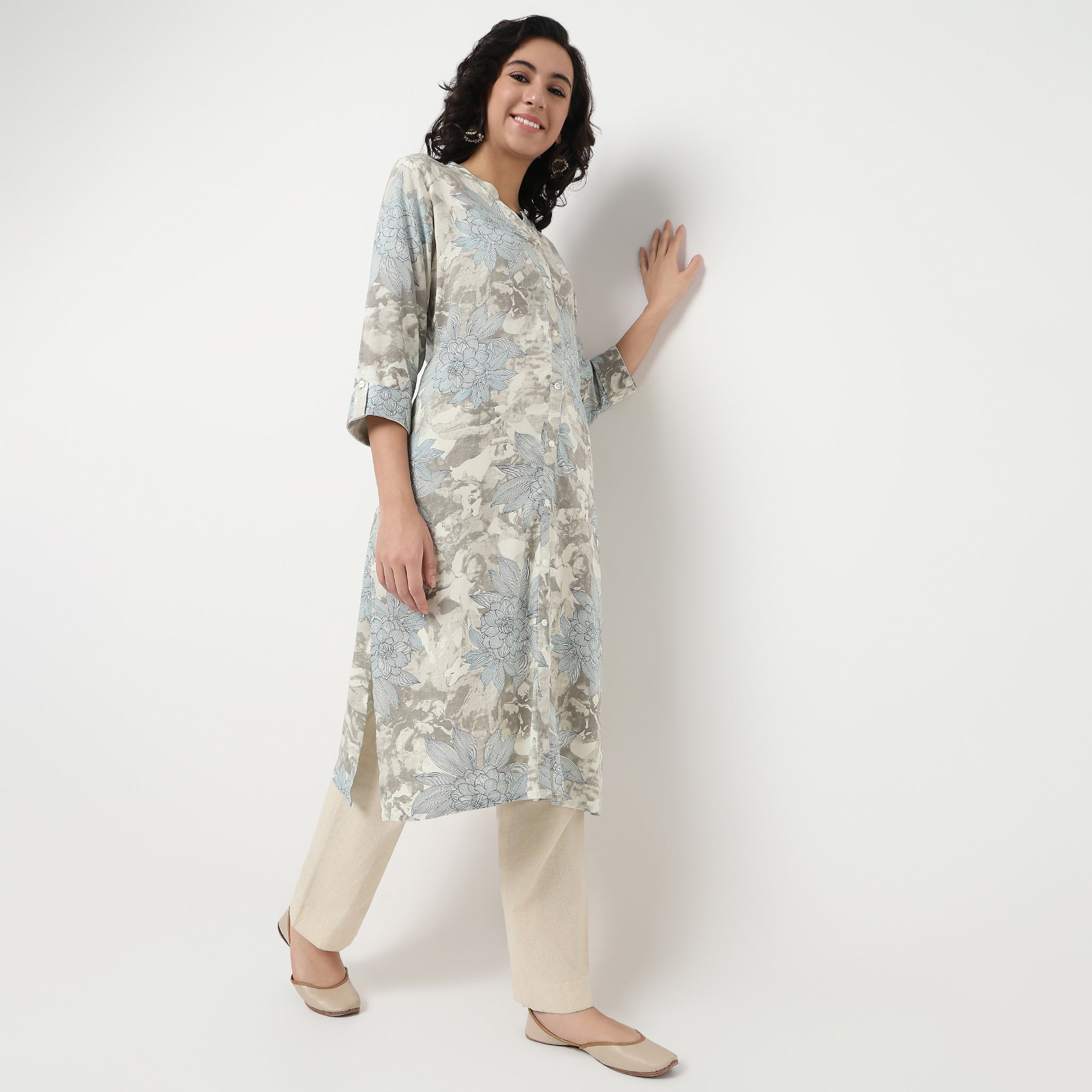 Order Now Women Printed Band Neck Straight Fit Ethnic Wear Kurta by Style Union