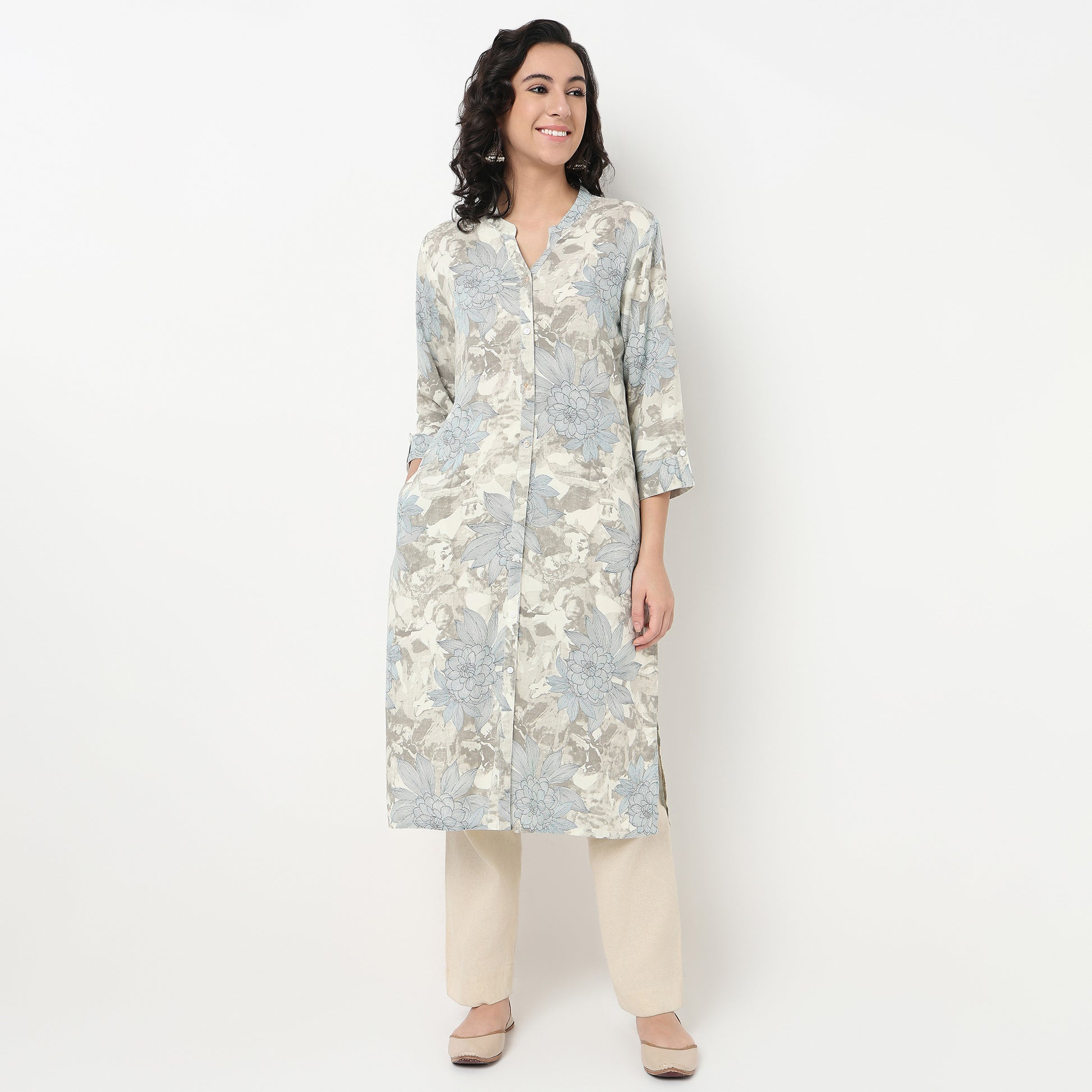 Order Now Women Printed Band Neck Straight Fit Ethnic Wear Kurta by Style Union