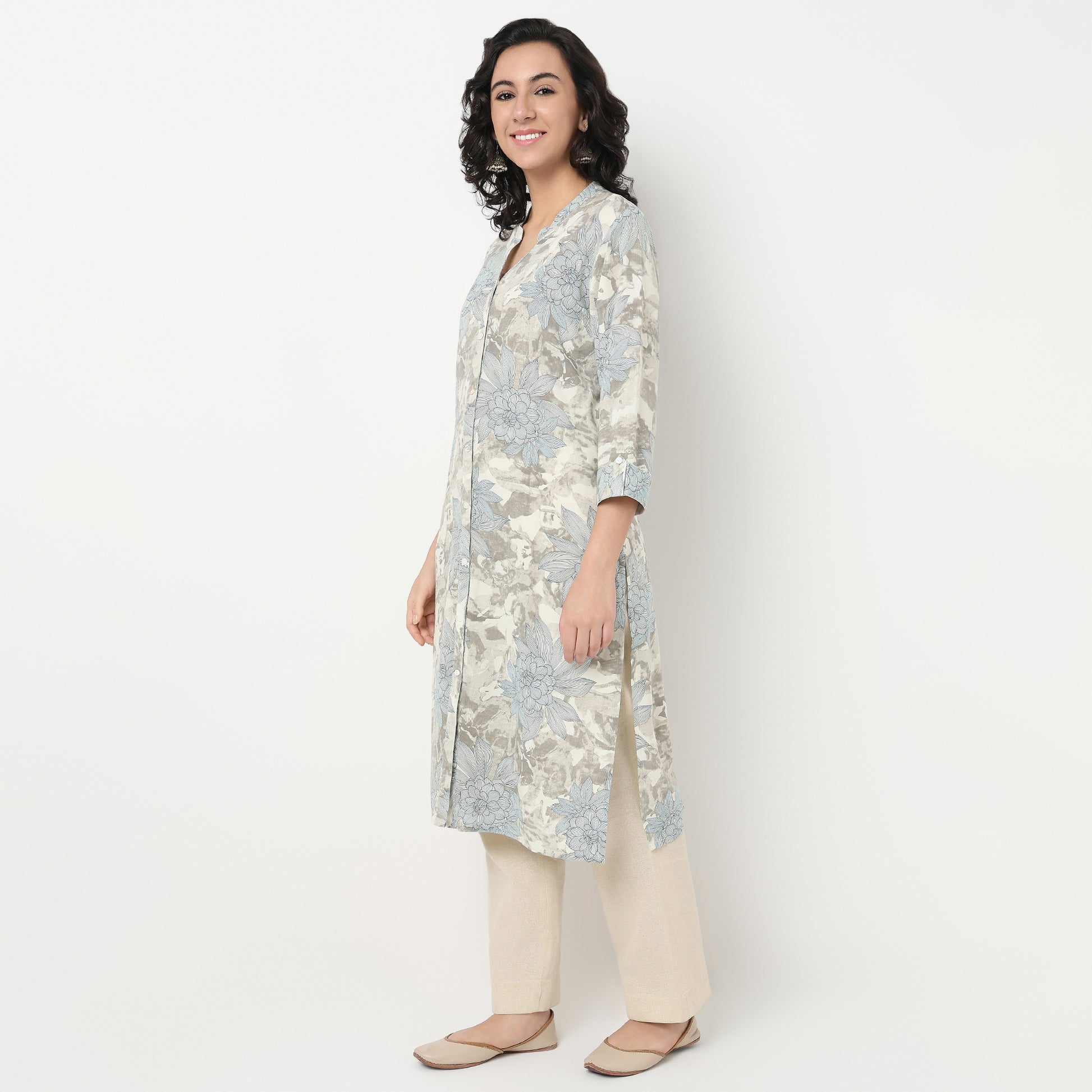 Order Now Women Printed Band Neck Straight Fit Ethnic Wear Kurta by Style Union
