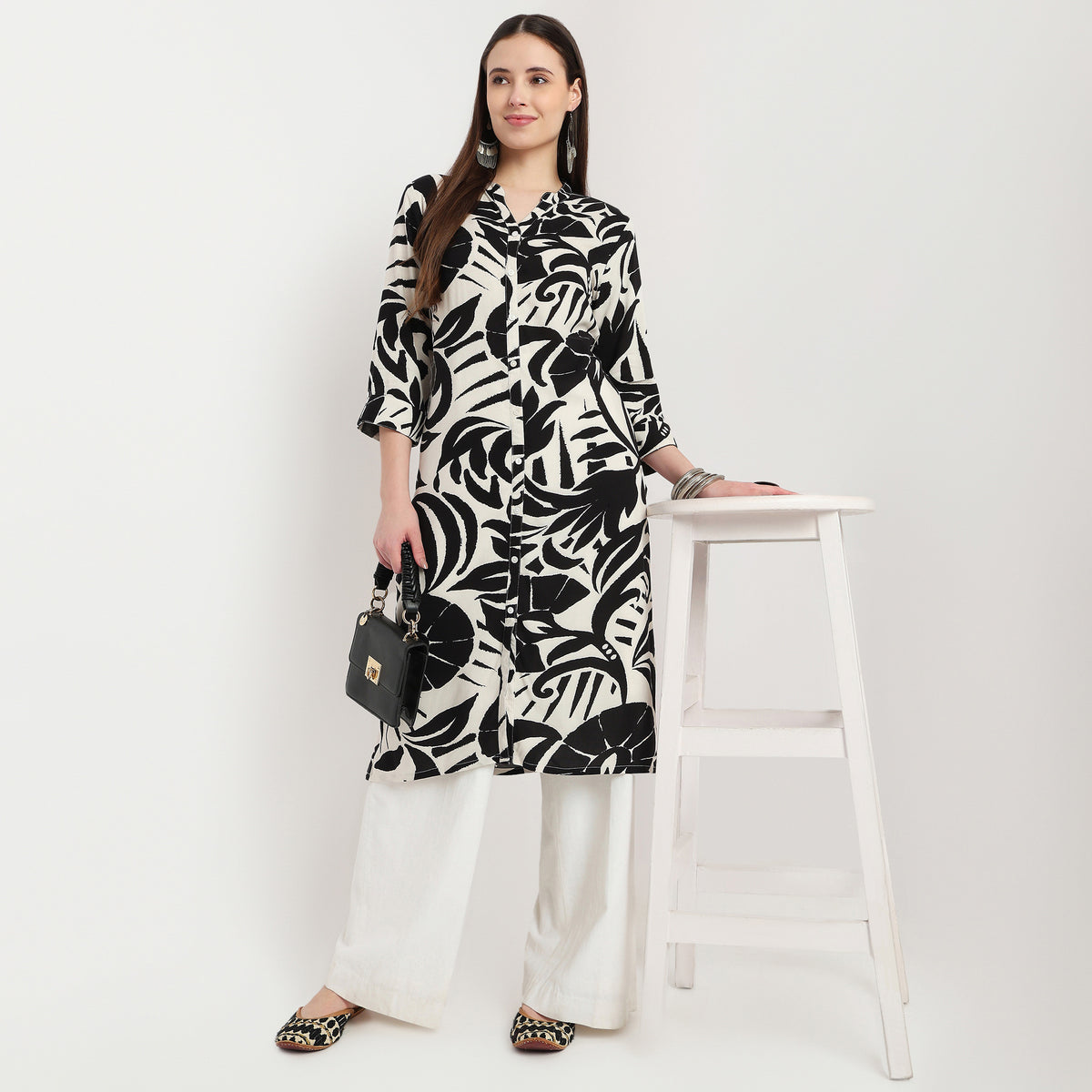 Full Placket Printed Long Kurta