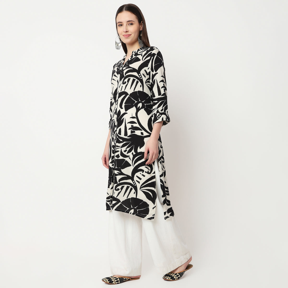 Full Placket Printed Long Kurta