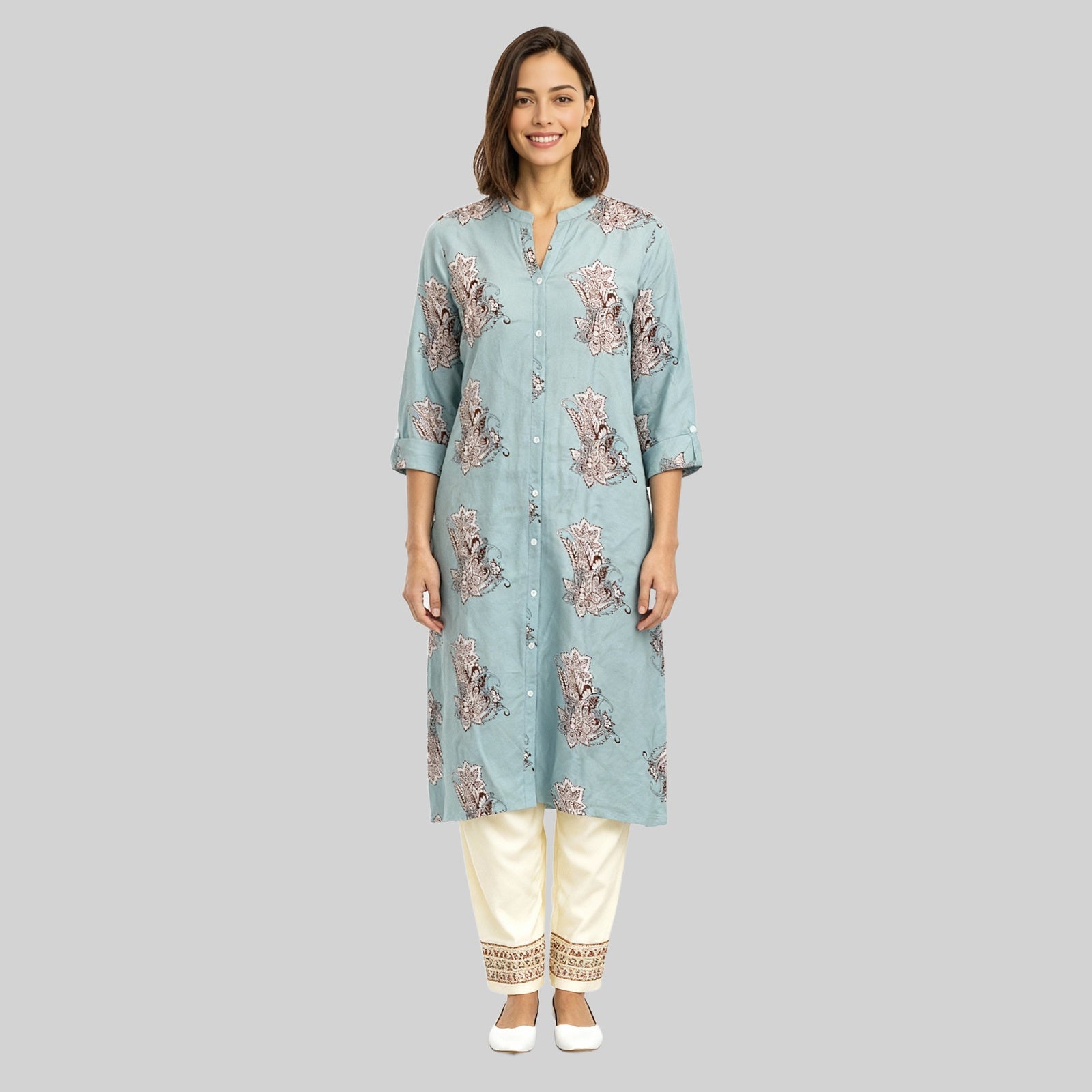 Printed Full Placket Long Kurta