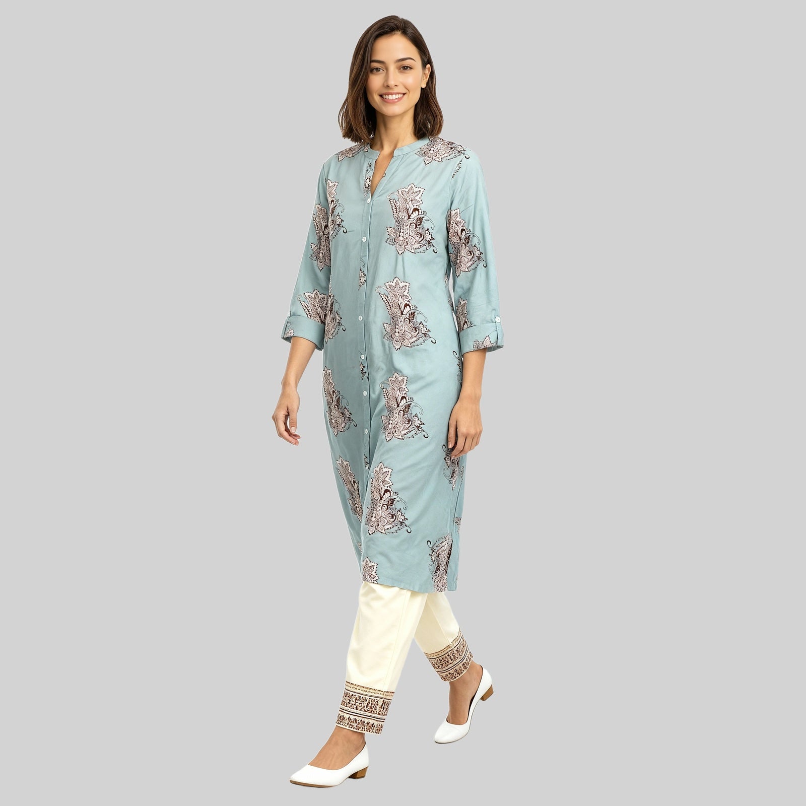 Printed Full Placket Long Kurta