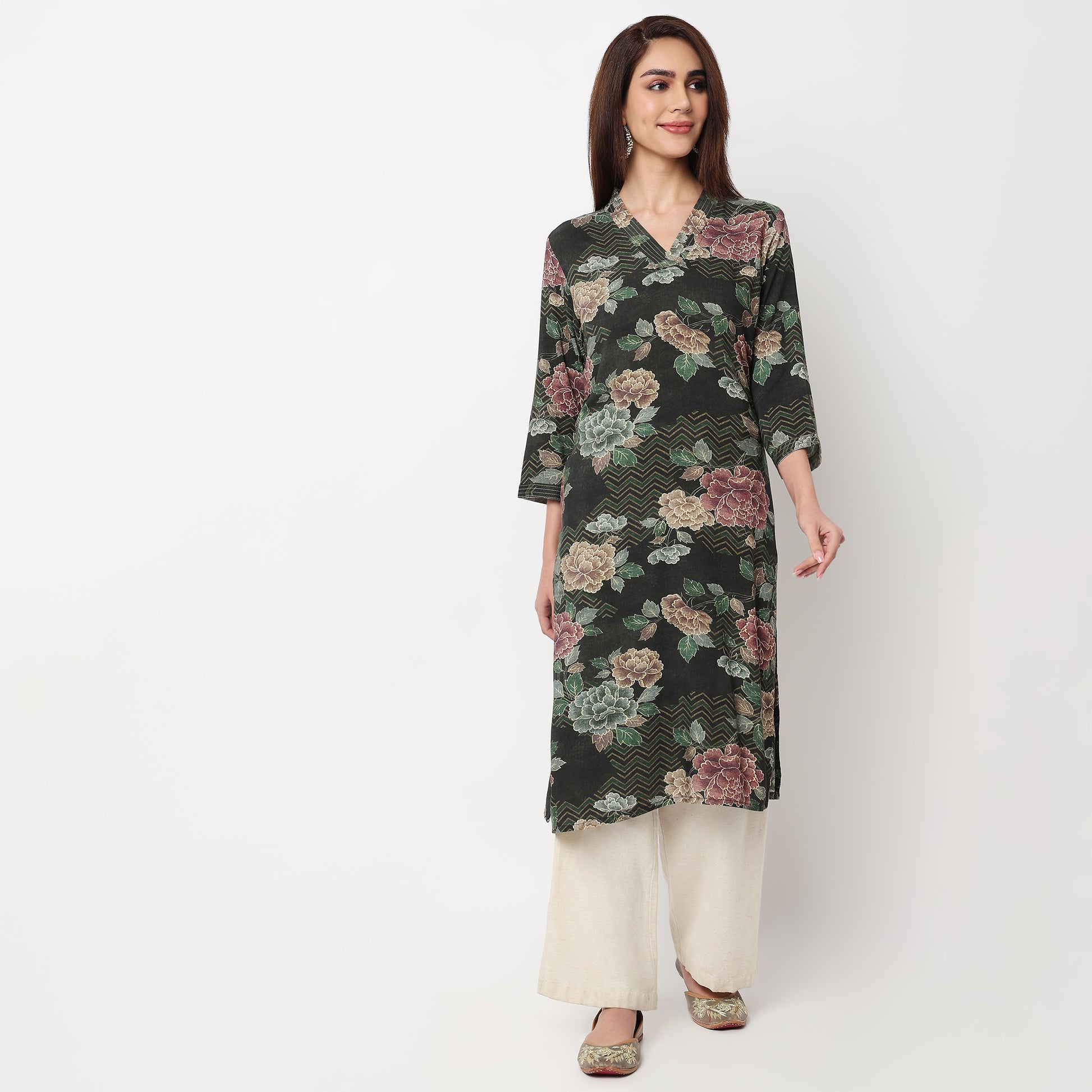 V-Neck Printed Long Kurta