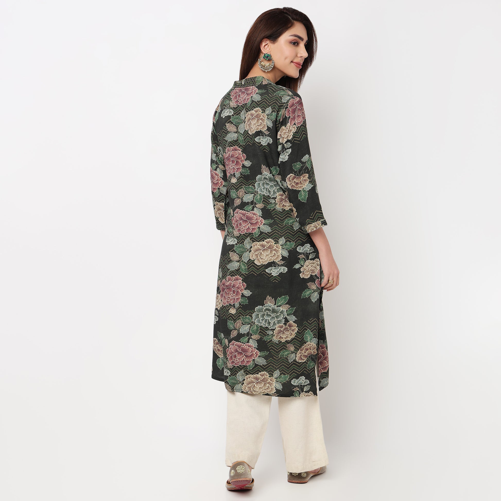 V-Neck Printed Long Kurta