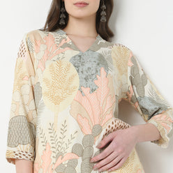 V-Neck Notch Collar Printed Kurta