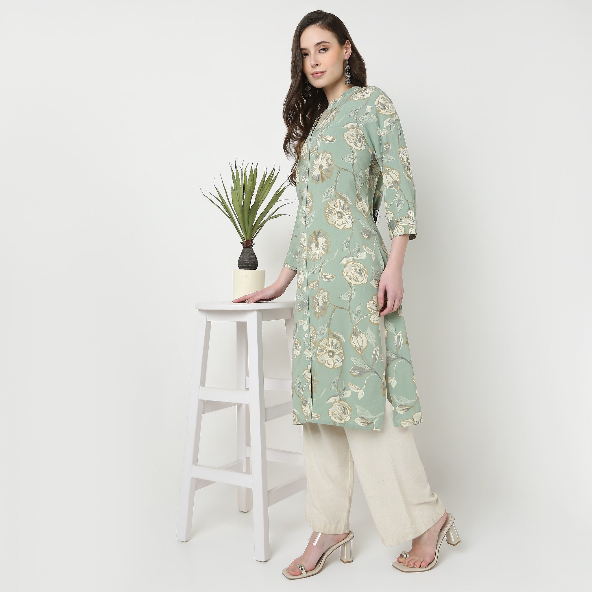 Full Placket Printed Long Kurta