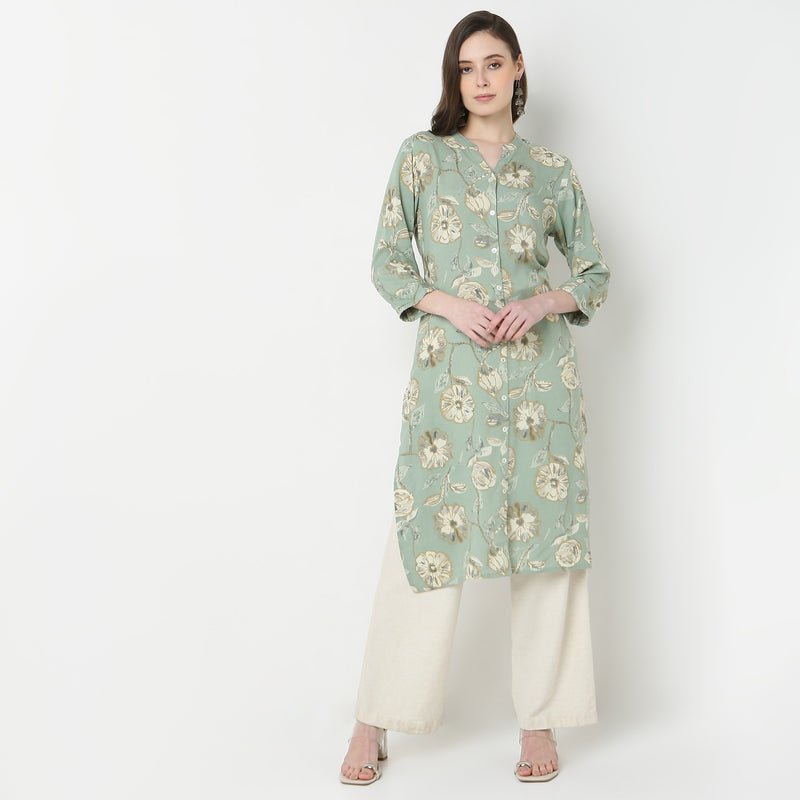 Full Placket Printed Long Kurta