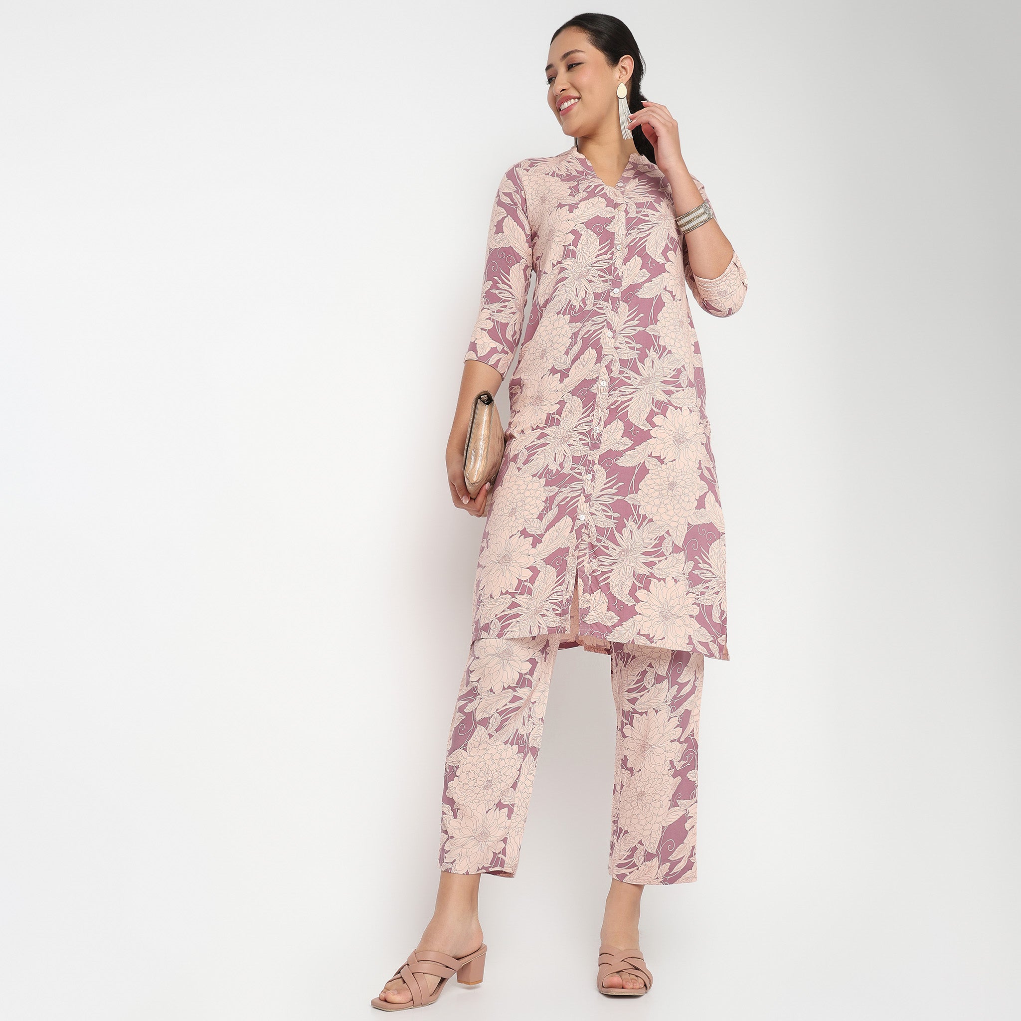 Printed Full Placket Cord Long Kurta