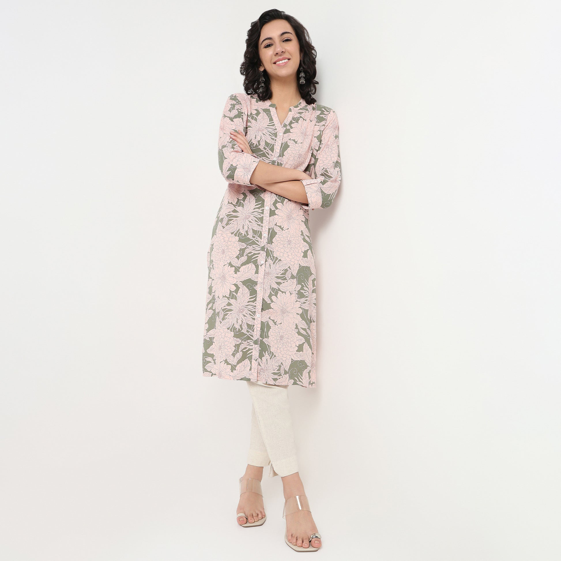 Order Now Women Printed Band Neck Straight Fit Ethnic Wear Kurta by Style Union