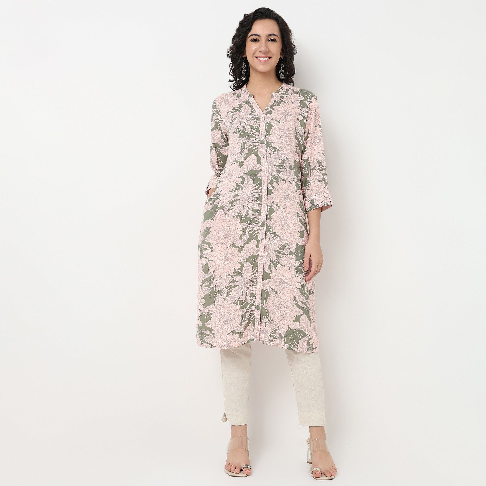 Order Now Women Printed Band Neck Straight Fit Ethnic Wear Kurta by Style Union
