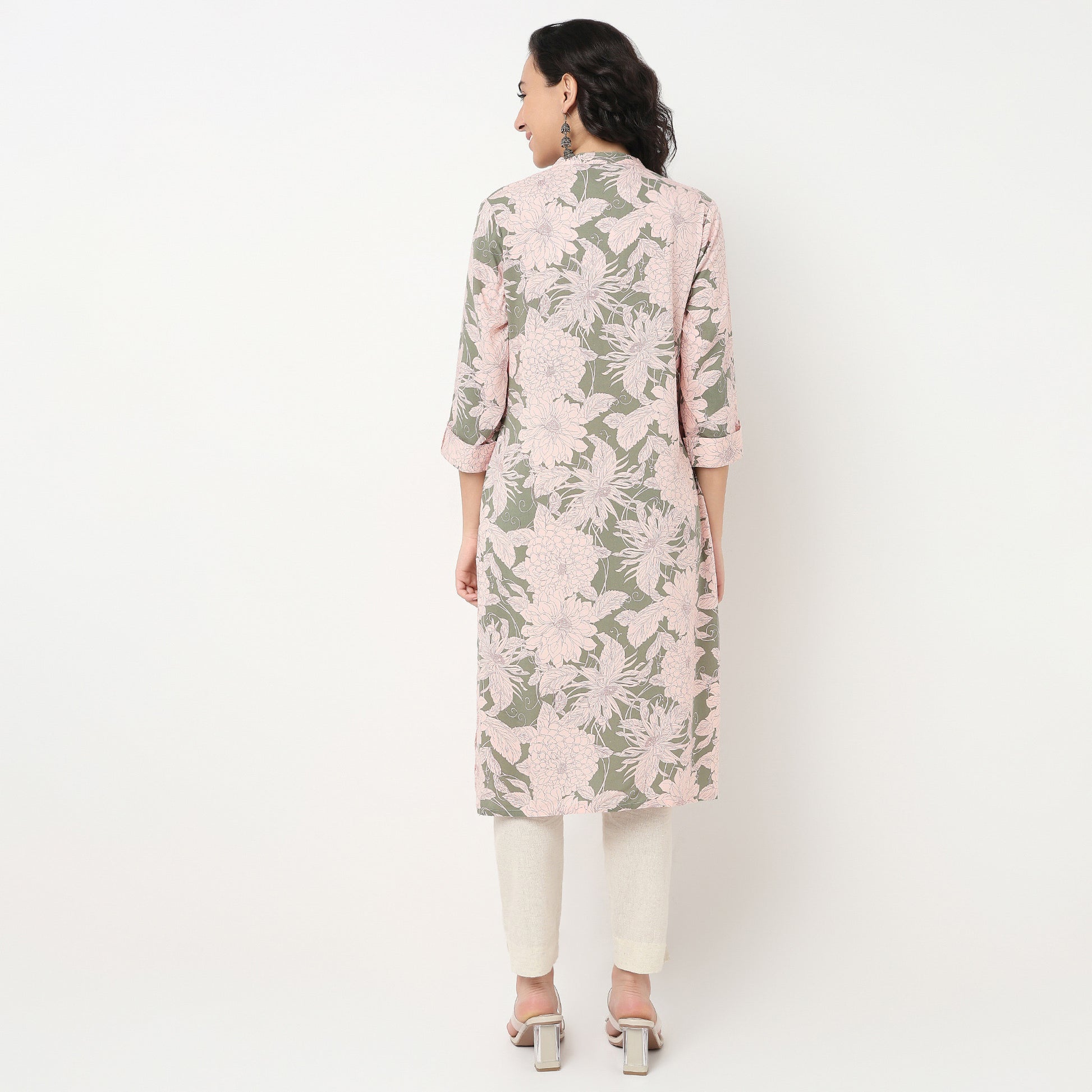 Order Now Women Printed Band Neck Straight Fit Ethnic Wear Kurta by Style Union