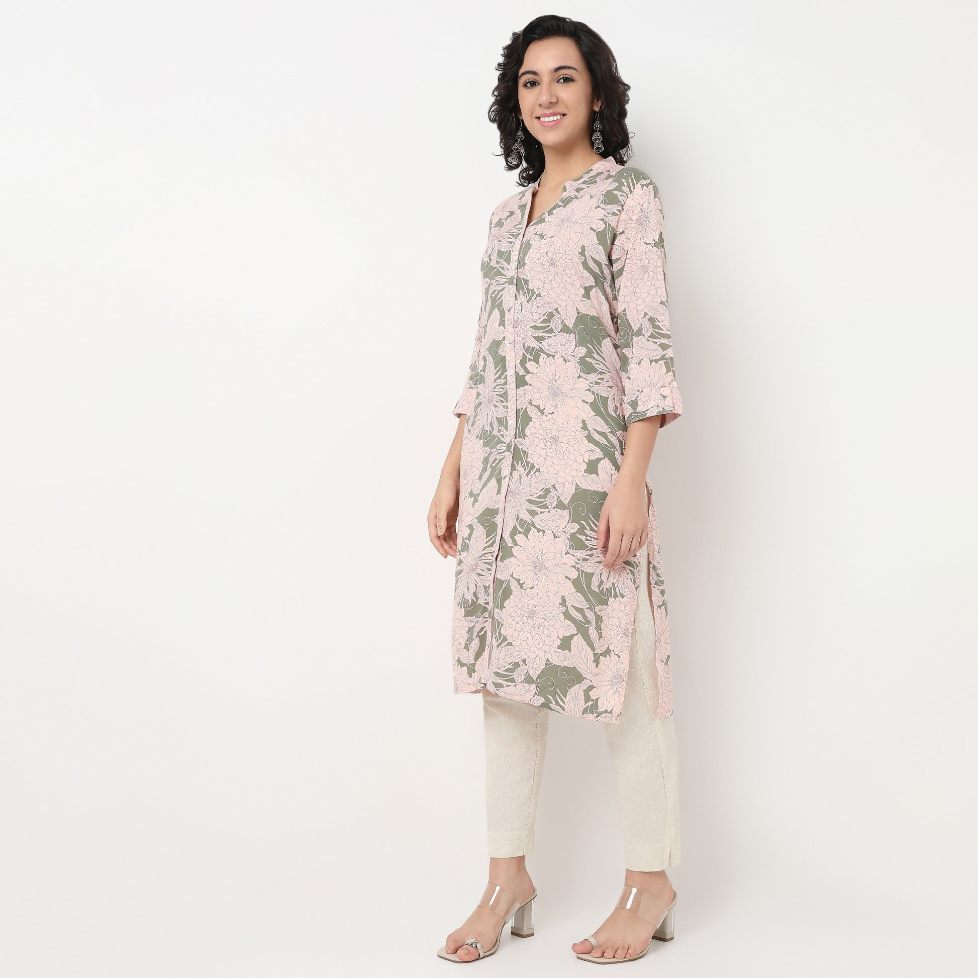 Order Now Women Printed Band Neck Straight Fit Ethnic Wear Kurta by Style Union