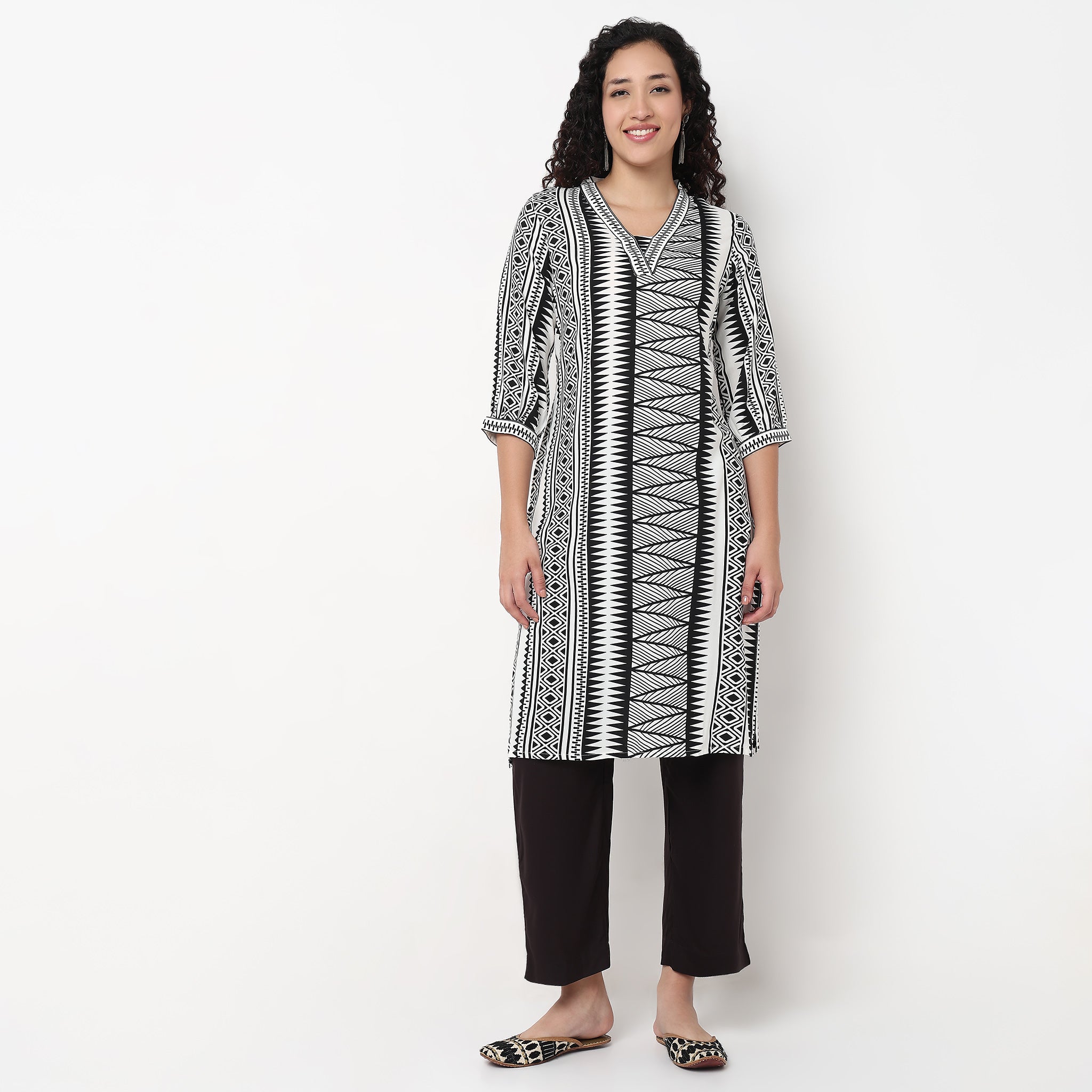 V-Neck With Gusset Printed Long Kurta