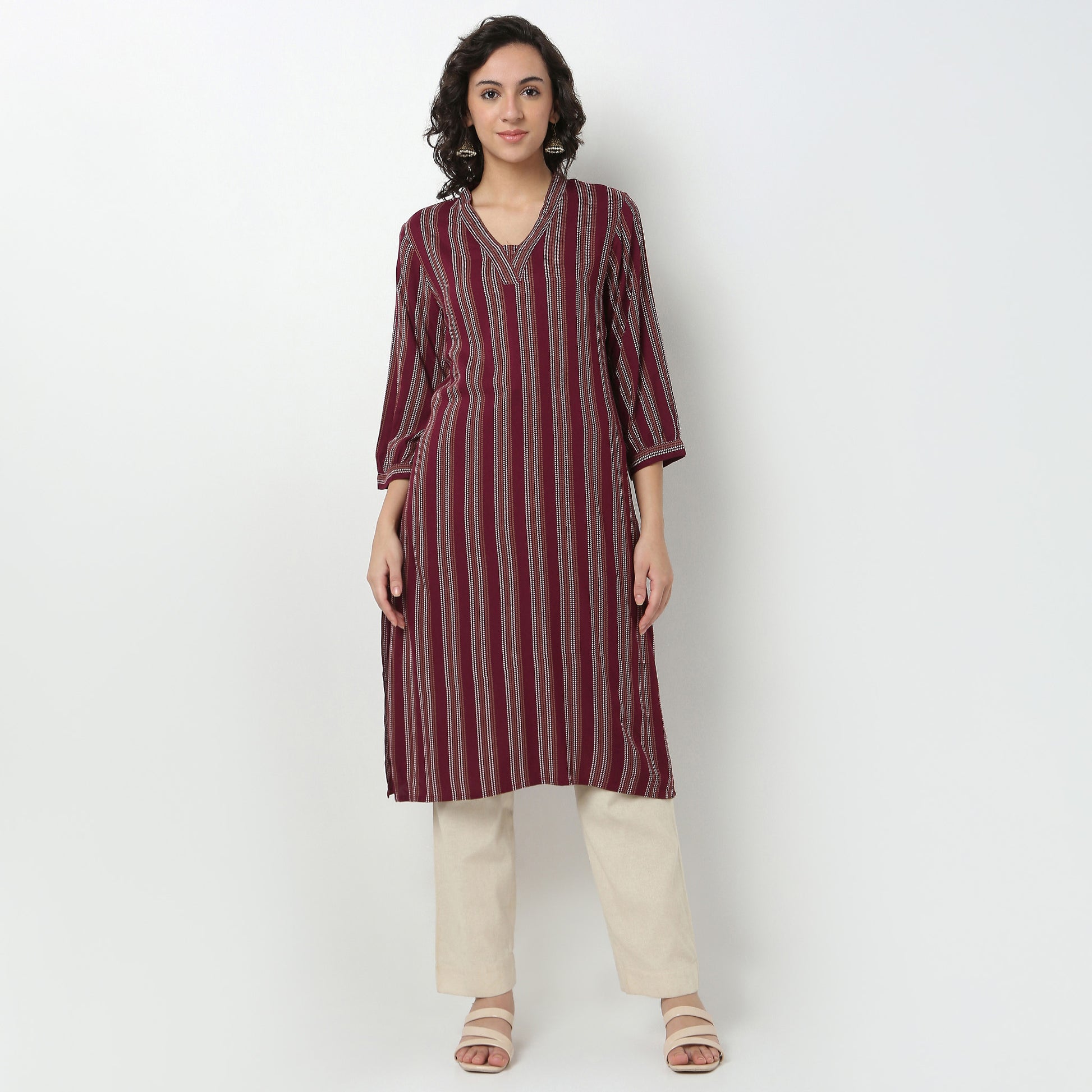 V-Neck With Gusset Printed Kurta